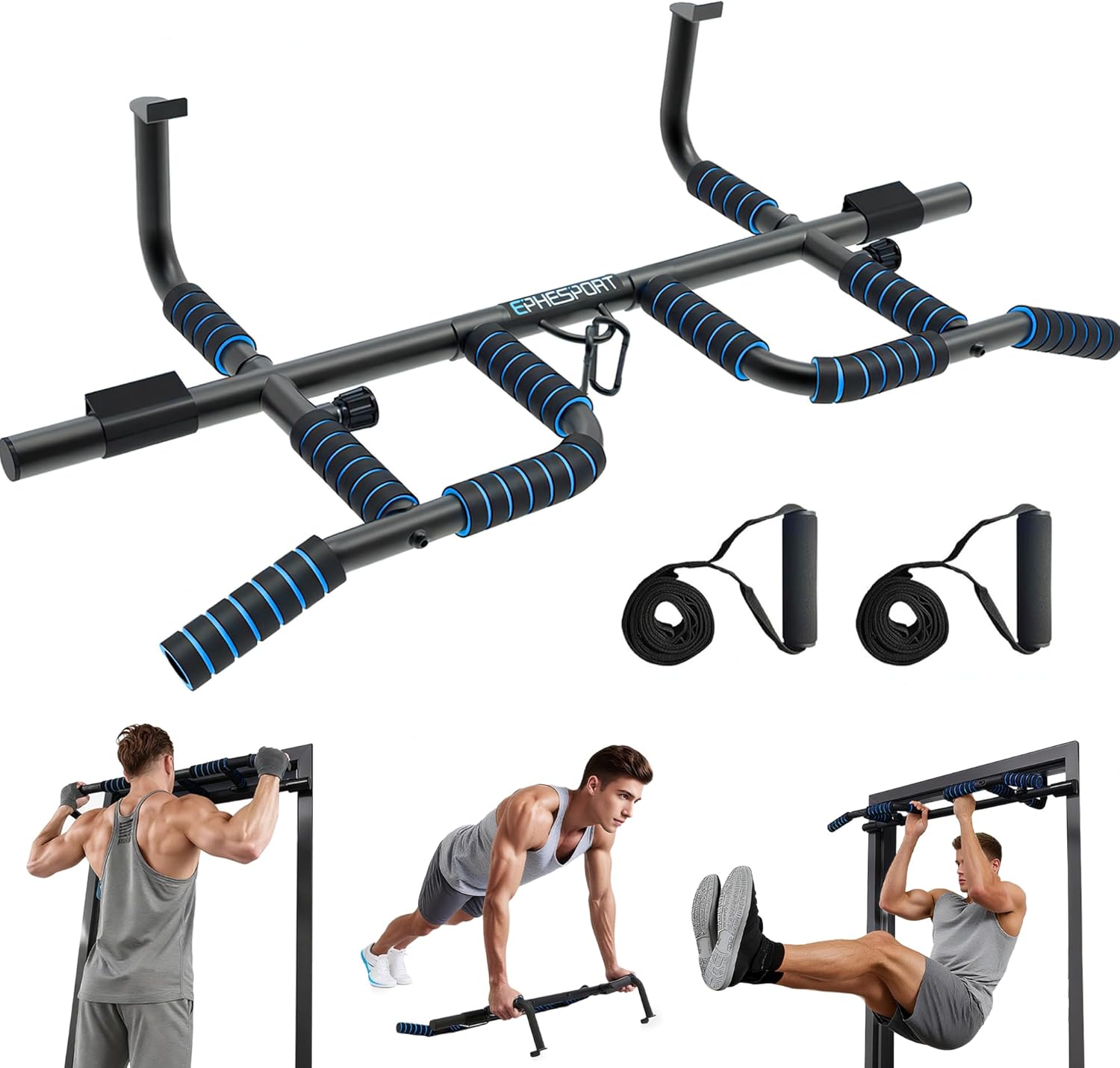 2026 Multifunctional Pull Up Bar for Doorway – US Patented Foldable Design – No Drilling – 440 lbs Capacity – Multi-Grip with Resistance Band Hooks