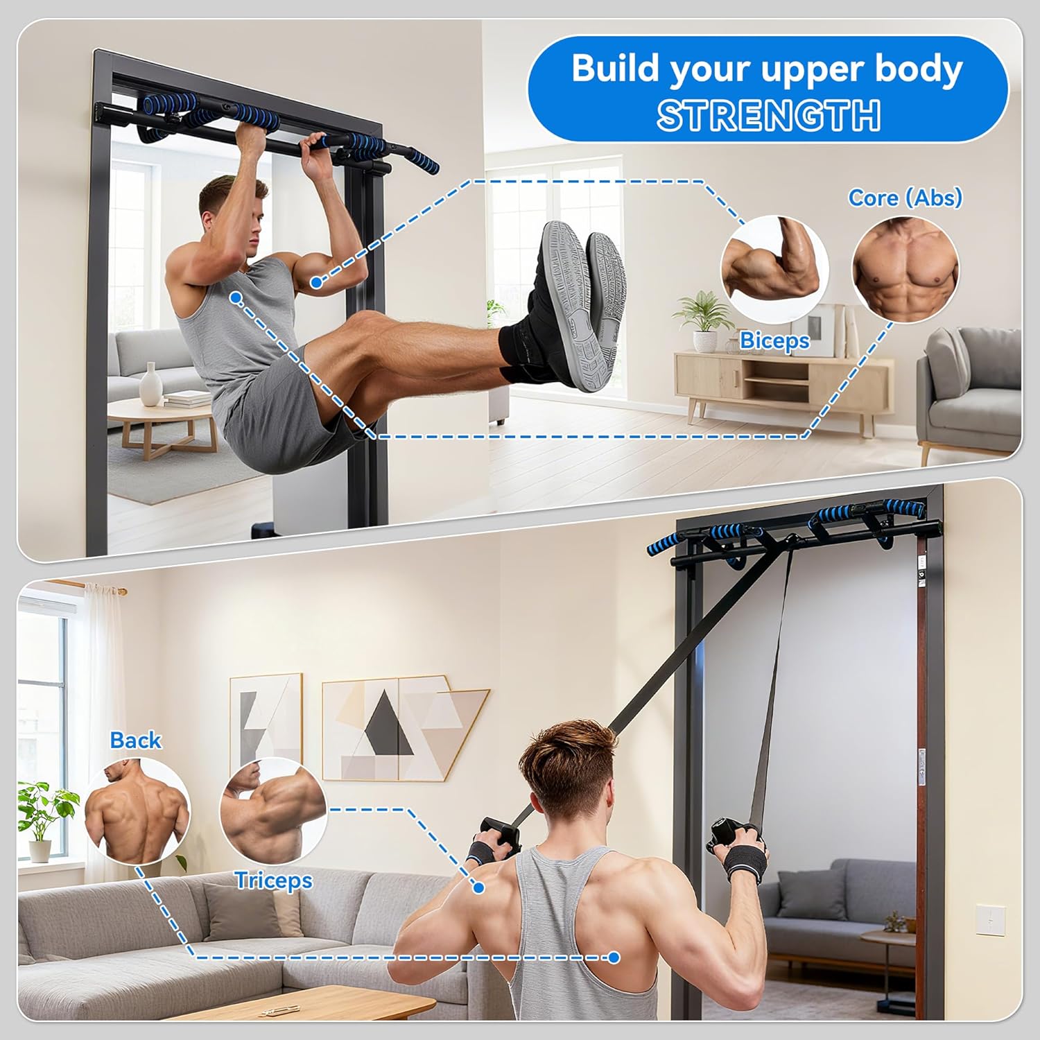 2026 Multifunctional Pull Up Bar for Doorway – US Patented Foldable Design – No Drilling – 440 lbs Capacity – Multi-Grip with Resistance Band Hooks - Image 3