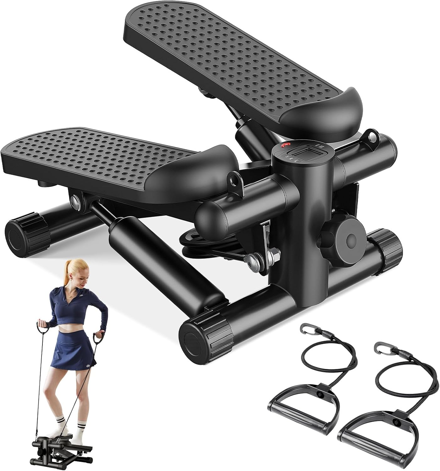 Mini Stair Stepper with Resistance Bands – Portable Twist Stepper Machine for Home Exercise – Full Body Workout – 300 lbs Capacity