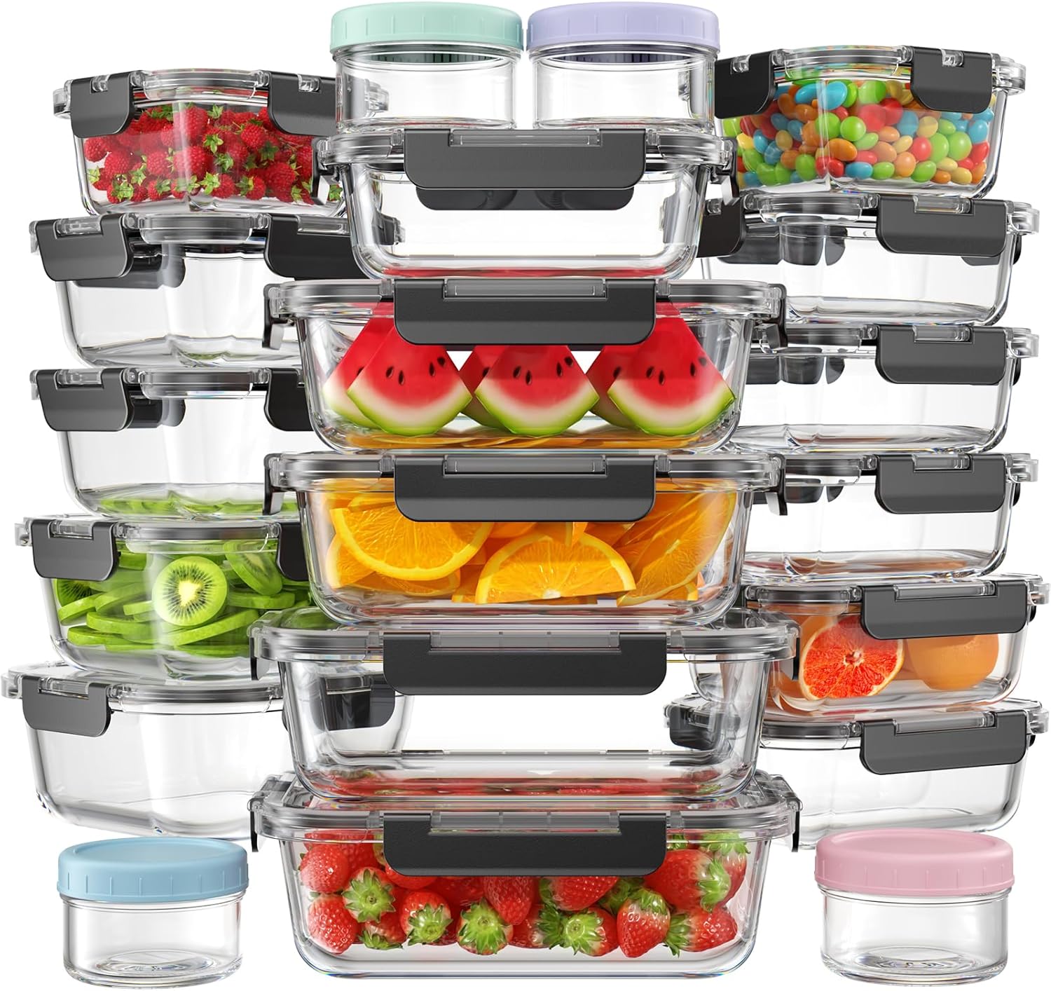 40 PCS Glass Food Storage Containers with Lids – 20 Containers & 20 Lids – Borosilicate Glass Meal Prep Containers – BPA Free Leak Proof Reusable – Kitchen Storage and Organization