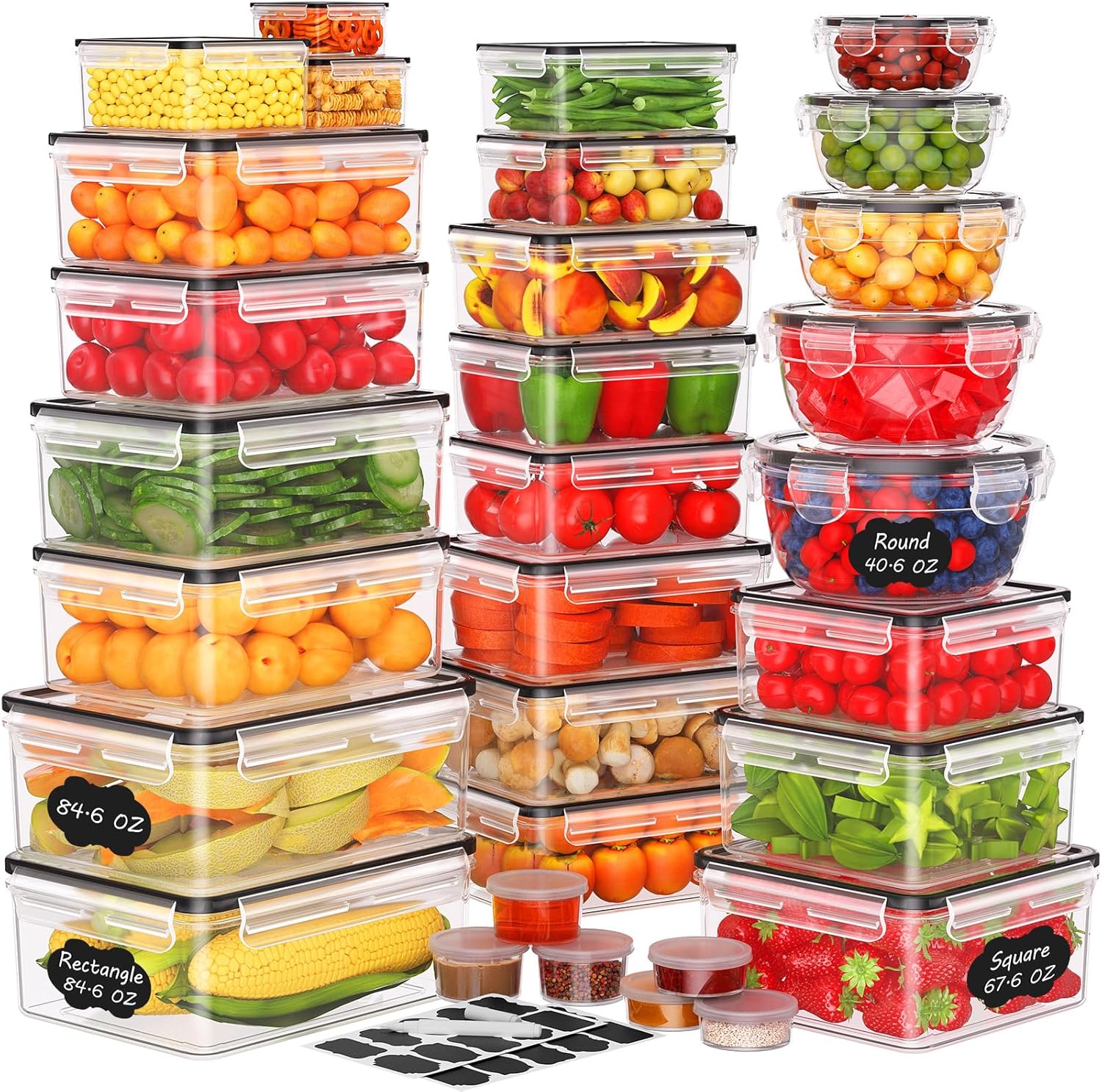 62 PCS Large Food Storage Containers with Lids Airtight – 31 Containers & 31 Lids – 85 oz Reusable Plastic Leakproof Meal Prep Container for Kitchen Storage Organization – Microwave & Dishwasher Safe