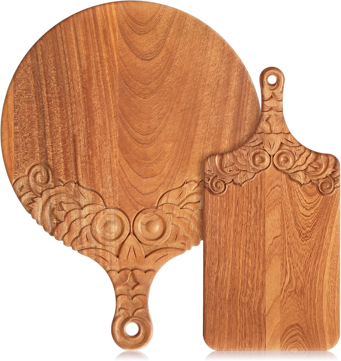2 Pcs Wood Chopping and Serving Tray Carved Cutting Board with Handle – Kitchen Charcuterie Board Butcher Block Serving Tray – 16x12 & 14x10 Inch - Buy Online USA | SimraCart