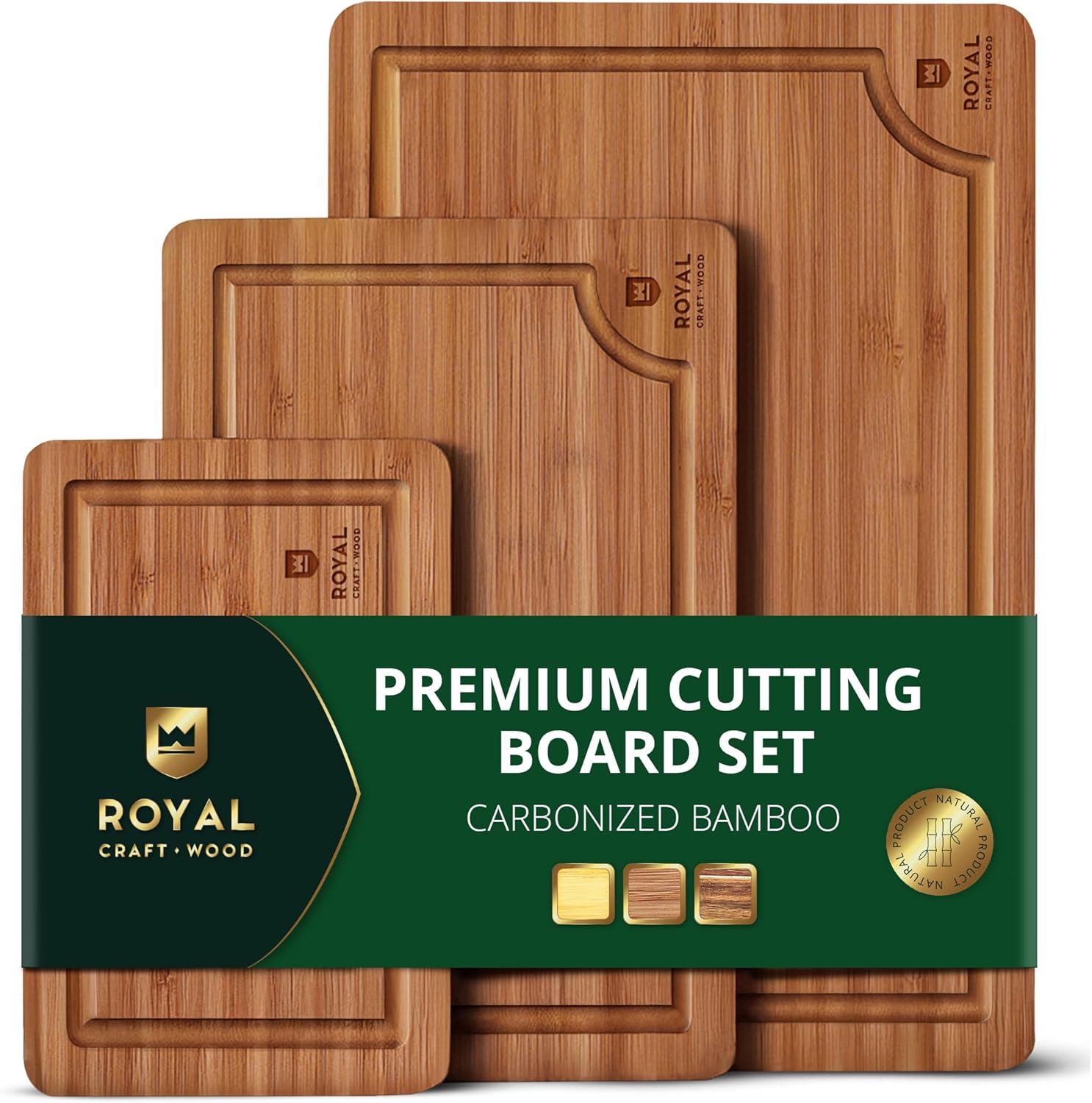 Wooden Cutting Boards for Kitchen Meal Prep & Serving – Bamboo Wood Serving Board Set with Deep Juice Groove & Side Handles – Charcuterie & Chopping Butcher Block for Meat - Buy Online at SimraCart