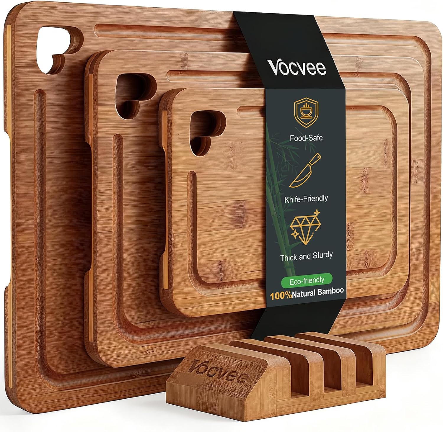 Cutting Boards for Kitchen Set of 3 – Wood Cutting Board with Wood Storage Stand – Charcuterie & Chopping Board with Deep Juice Groove – Ideal Kitchen Gift - Buy Online USA | SimraCart