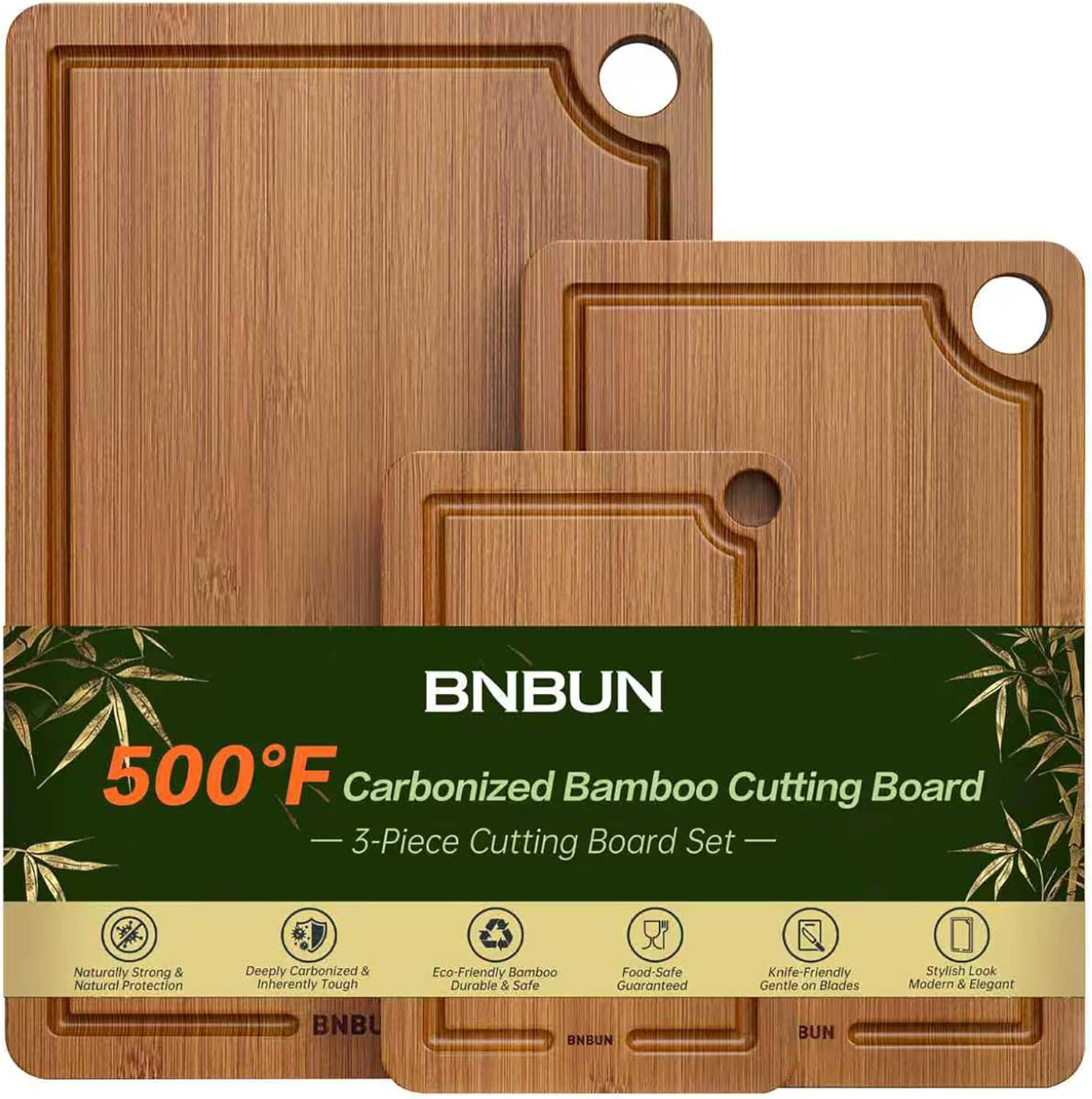 Cutting Board for Kitchen 3 Piece Wooden Boards with Juice Grooves, Side Handles & Non Slip Mats – Perfect for Meat, Veggies, Fruit – Ideal Kitchen Gift - Buy Online at SimraCart