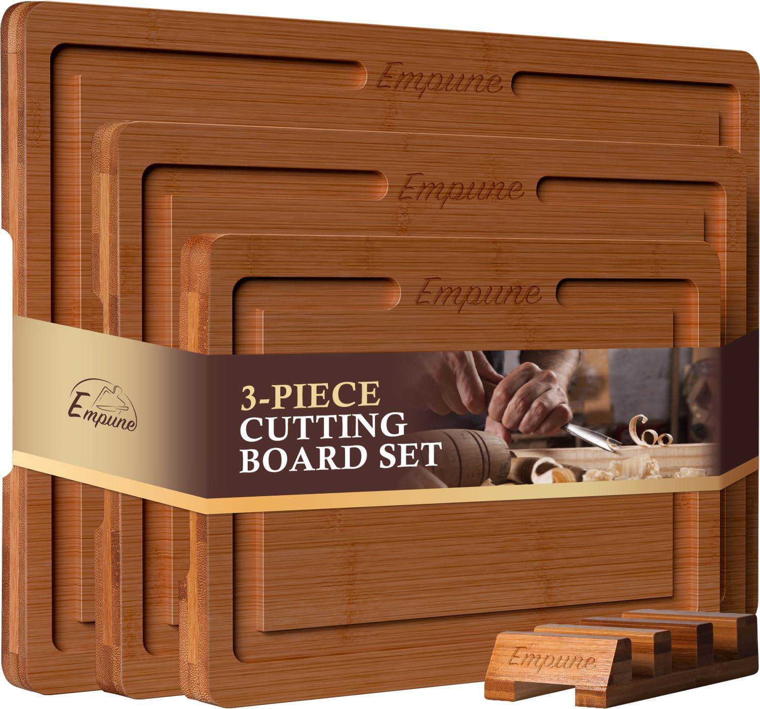 Bamboo Cutting Board Set – Wood Cutting Boards for Kitchen with Holder – Wooden Chopping Board for Meal Prep & Serving – Brown - Buy Online USA | SimraCart