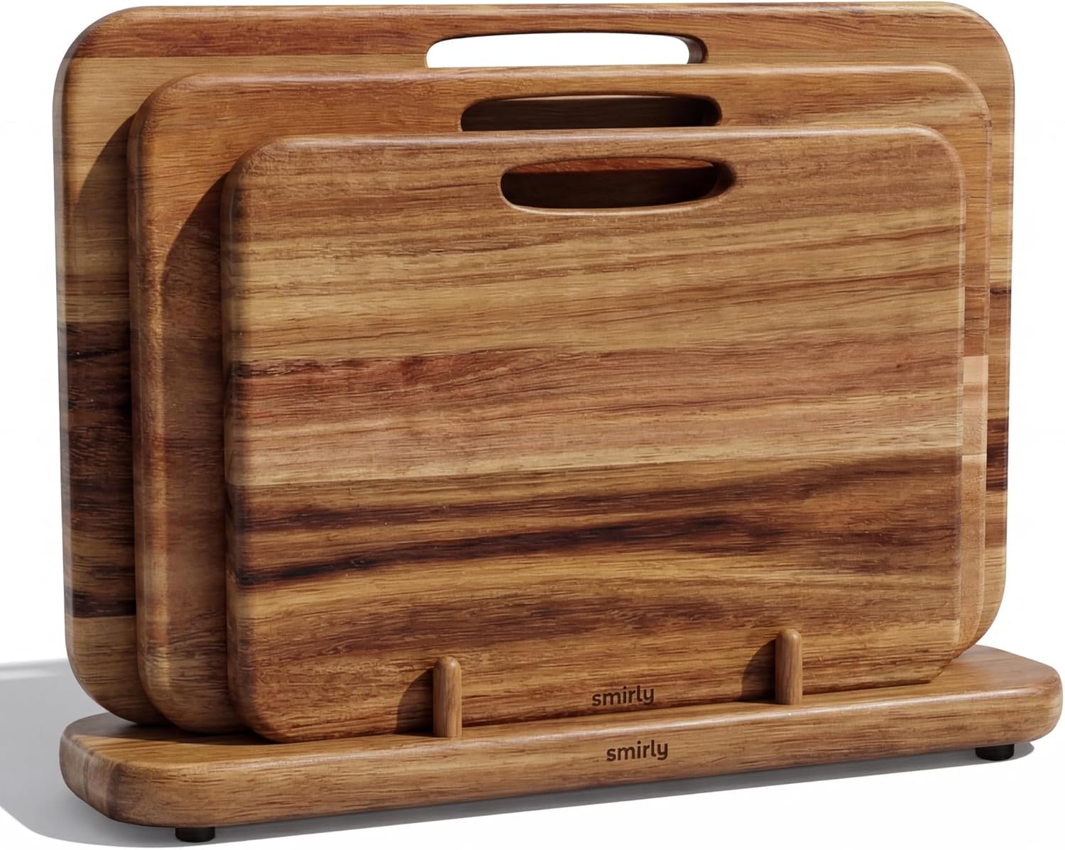 Wooden Cutting Boards for Kitchen – Double Sided Cutting Board with Handle – Heavy Duty Solid Acacia Wood Set with Stand – 3 Pcs Non Toxic for Meat Vegetable Fruit - Buy Online at SimraCart
