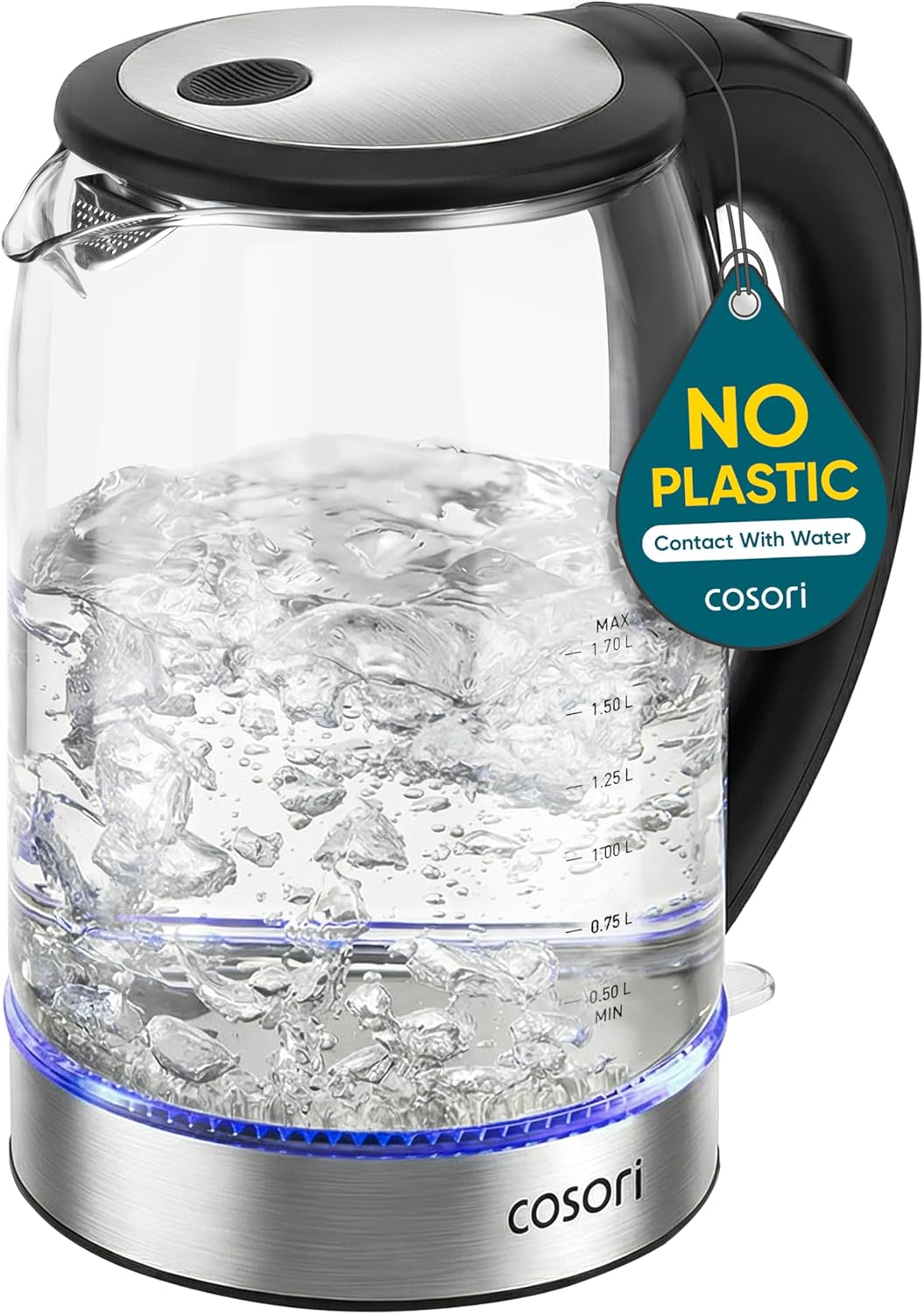 Electric Kettle No Plastic Contact With Water – Wide Mouth Borosilicate Glass Tea Kettle & Hot Water Boiler – 1.7L Auto Shut Off – Black 1500W - Buy Online at SimraCart