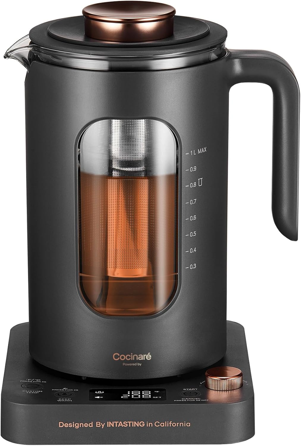 INTASTING Electric Tea Kettle with Tea Infuser – Precise Knob Temperature Control – 1200W Fast Heating – BPA Free – Easy Clean – 1 Liter Dark Gray - Buy Online at SimraCart