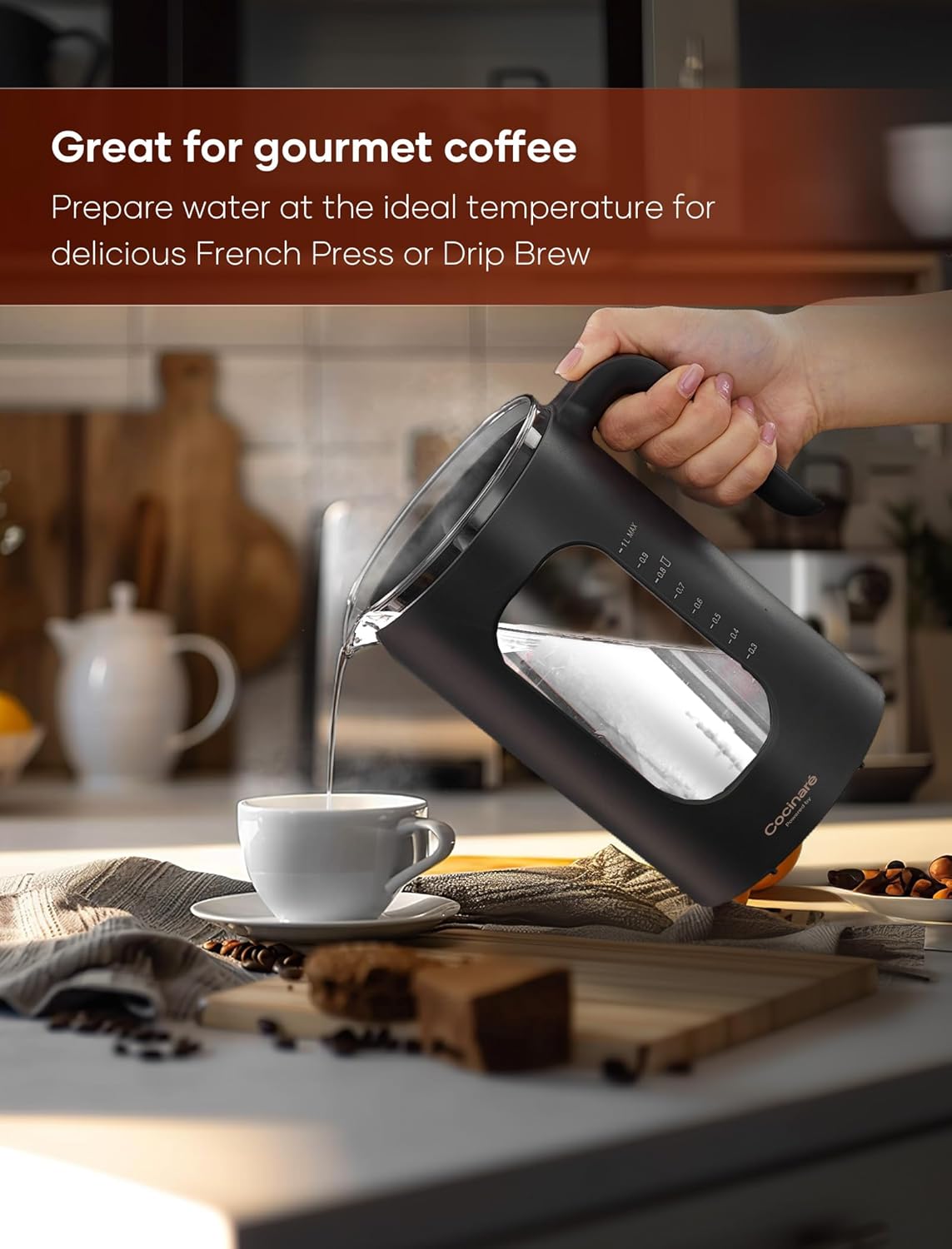 INTASTING Electric Tea Kettle with Tea Infuser – Precise Knob Temperature Control – 1200W Fast Heating – BPA Free – Easy Clean – 1 Liter Dark Gray - Image 5