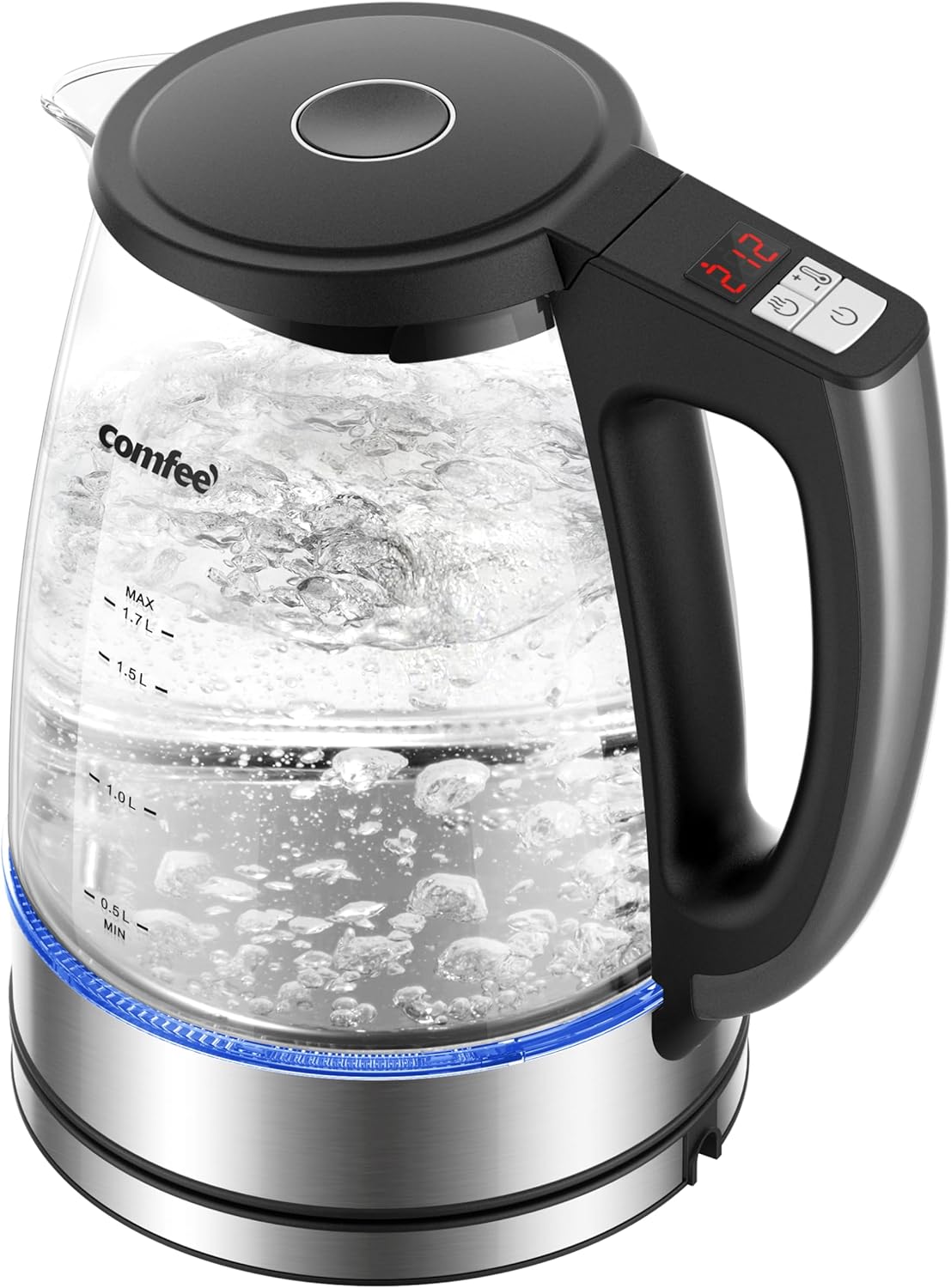 1.7L Glass Tea Kettle & Water Boiler – Electric Kettle with Temperature Control 6 Presets – 2 Hr Keep Warm – Fast Heating – 304 Stainless Steel – Auto Shut Off
