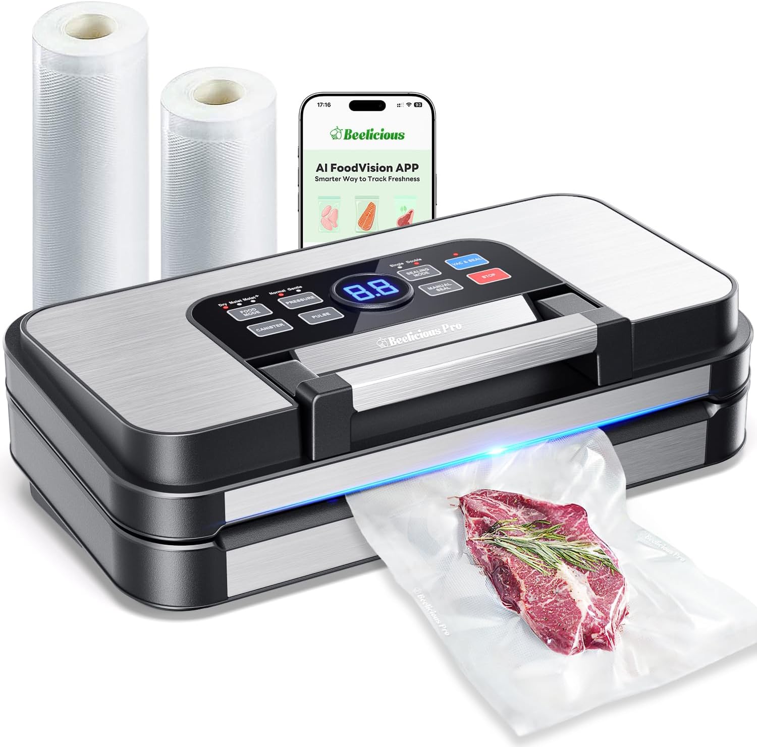 95Kpa Precision Pro Vacuum Sealer – Double Heat Seal & Dual Pump for Dry/Moist Food – 2X Strength – Easy Lock Handle – Built in Cutter & Bag Storage – Stainless Steel - Buy Online at SimraCart