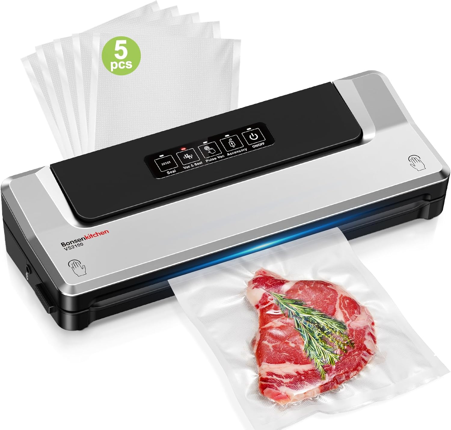 Vacuum Sealer Machine – Compact Food Sealer for Kitchen Storage & Meal Prep – Multiple Modes – External Vacuum System – 5 Bags Included – Silver - Buy Online at SimraCart