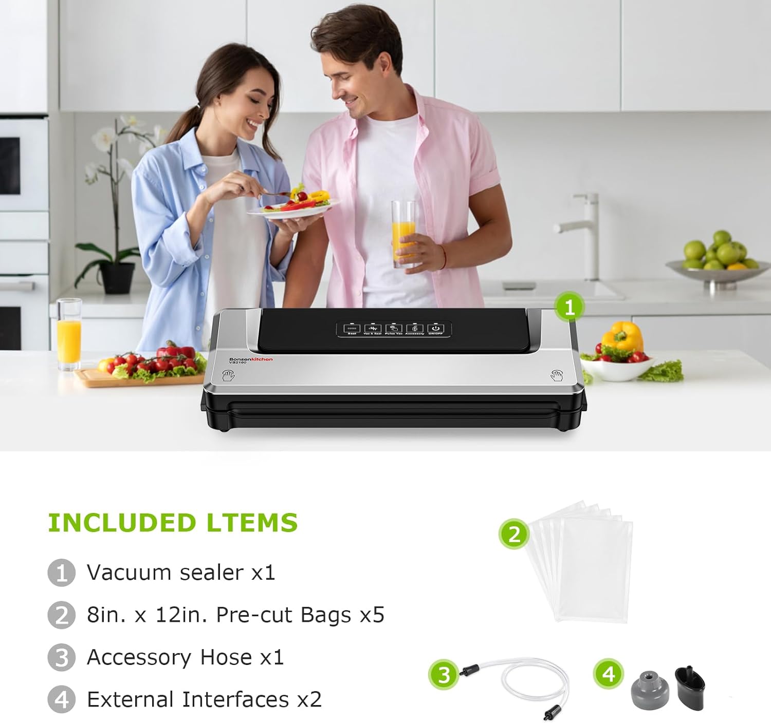 Vacuum Sealer Machine – Compact Food Sealer for Kitchen Storage & Meal Prep – Multiple Modes – External Vacuum System – 5 Bags Included – Silver - Image 3