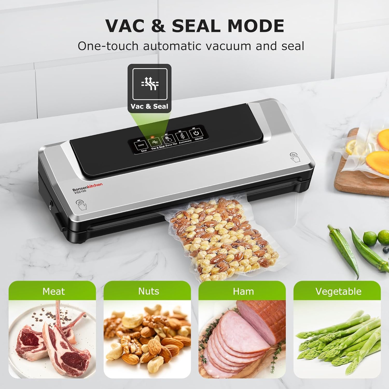 Vacuum Sealer Machine – Compact Food Sealer for Kitchen Storage & Meal Prep – Multiple Modes – External Vacuum System – 5 Bags Included – Silver - Image 4