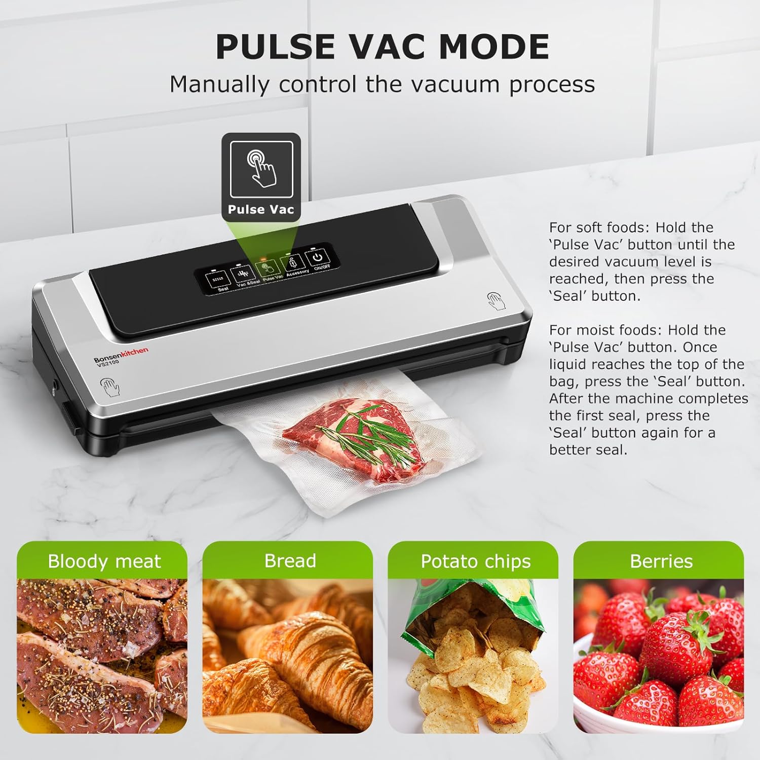 Vacuum Sealer Machine – Compact Food Sealer for Kitchen Storage & Meal Prep – Multiple Modes – External Vacuum System – 5 Bags Included – Silver - Image 5
