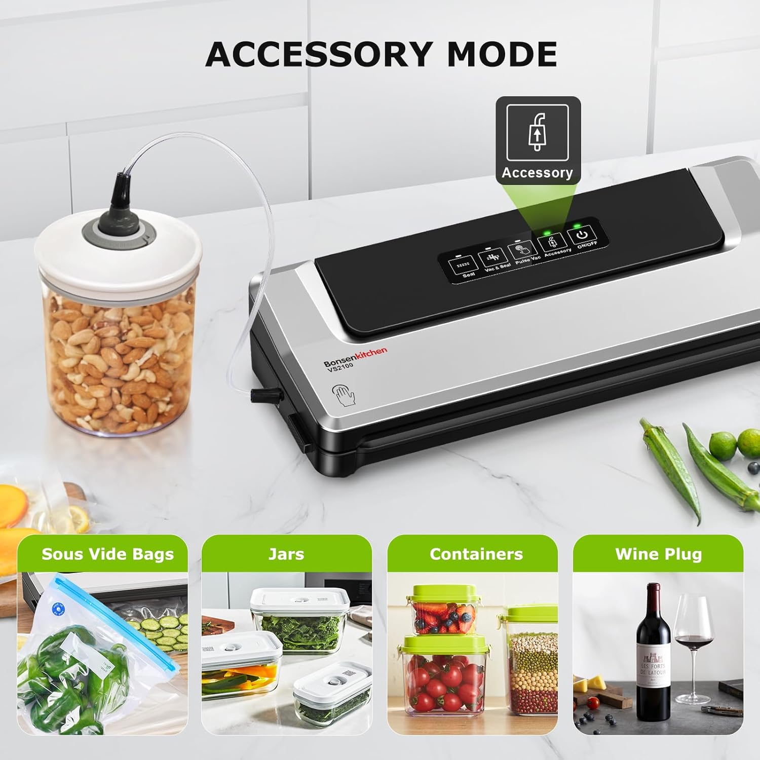 Vacuum Sealer Machine – Compact Food Sealer for Kitchen Storage & Meal Prep – Multiple Modes – External Vacuum System – 5 Bags Included – Silver - Image 6