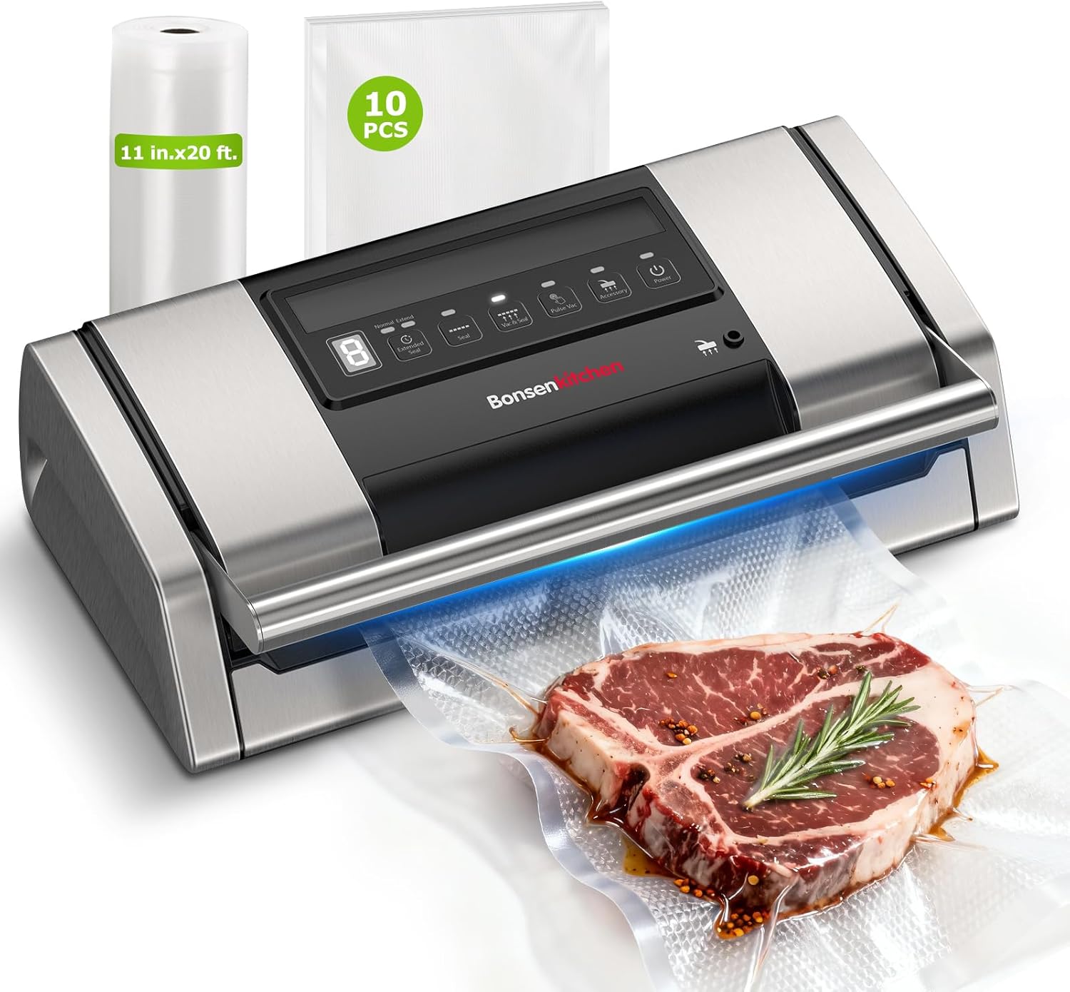 Vacuum Sealer for Food – Easy Lock Handle Machine with Bag Clip – Built in Cutter & Bag Storage – Sous Vide & Meal Prep – 1 Roll & 10 Bags – Silver - Buy Online at SimraCart