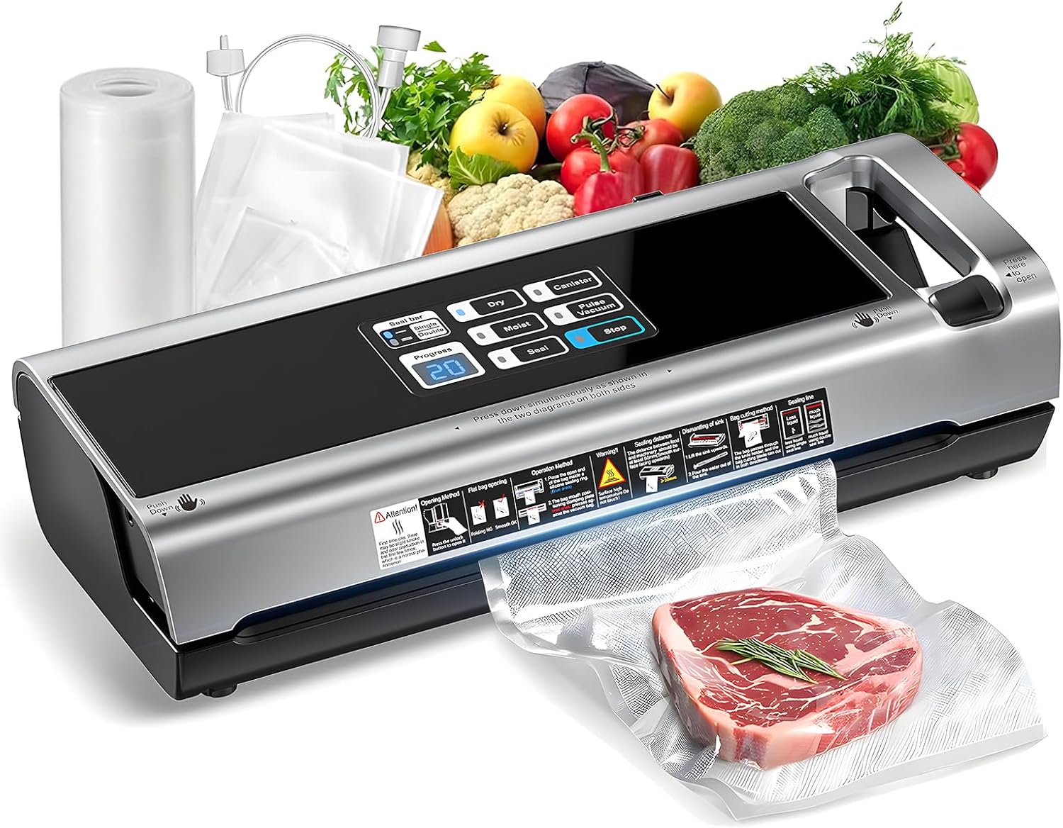 Food Vacuum Sealer Machine – 95KPa Powerful Food Saver with Dry/Moist/External Modes – Built in Cutter & Bag Storage – Single/Double Sealing – 1 Bag Roll & 15 Pre-cut Bags - Buy Online USA | SimraCart