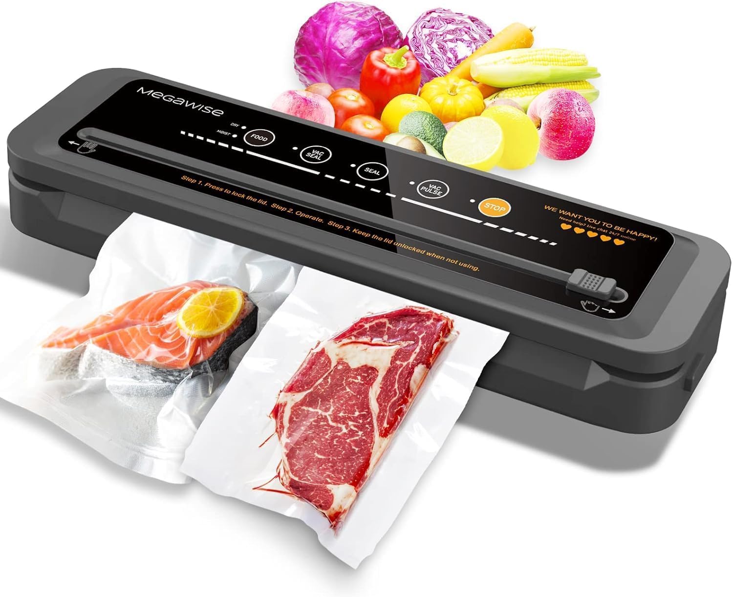 Vacuum Sealer Machine – 80kPa Suction Power – Bags and Cutter Included – Compact One Touch Automatic Food Sealer with External Vacuum – Dry Moist Fresh Modes