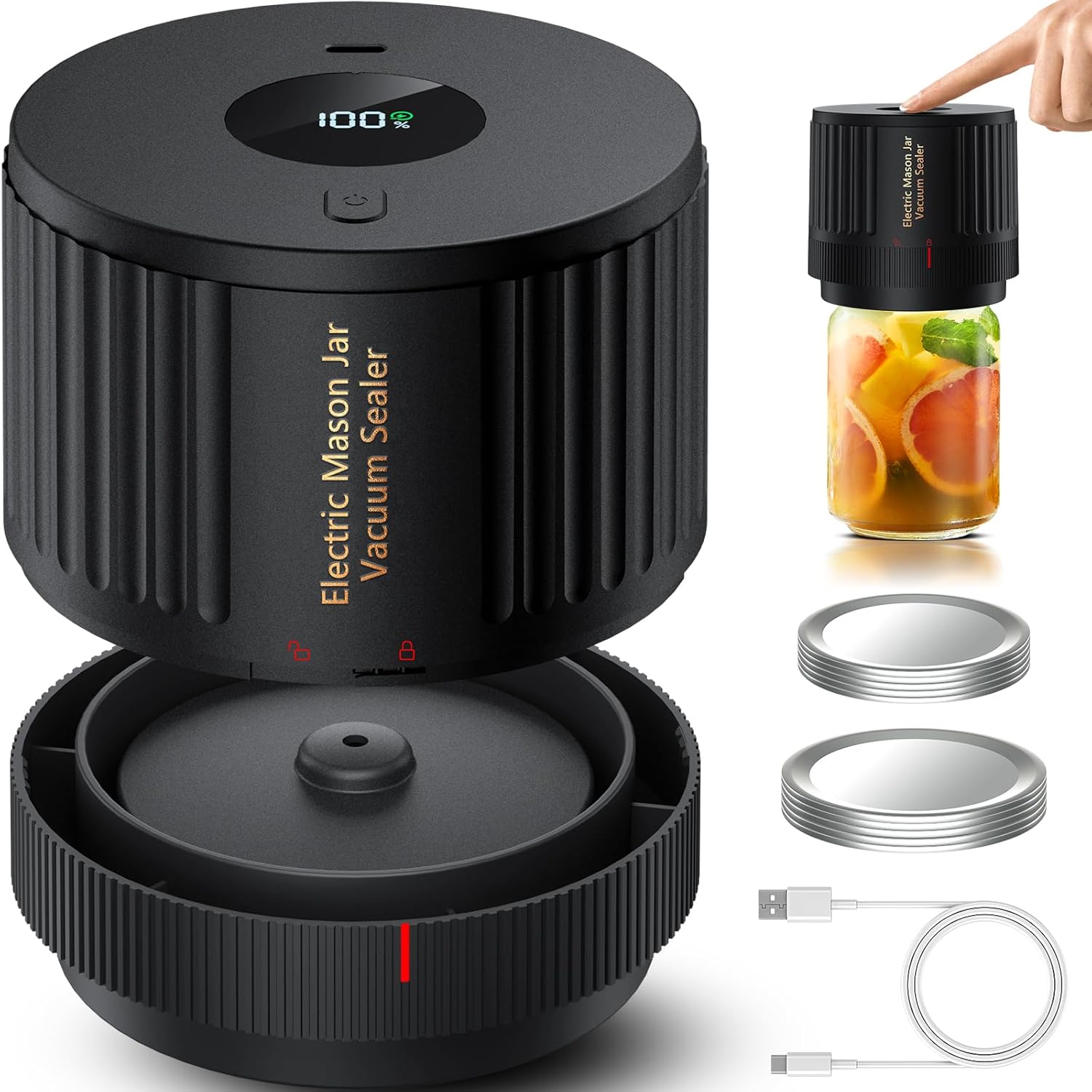 Electric Mason Jar Vacuum Sealer Kit – Works with Wide Mouth & Regular Mouth Mason Jars – Cordless Rechargeable Food Saver for Canning & Storage - Buy Online USA | SimraCart