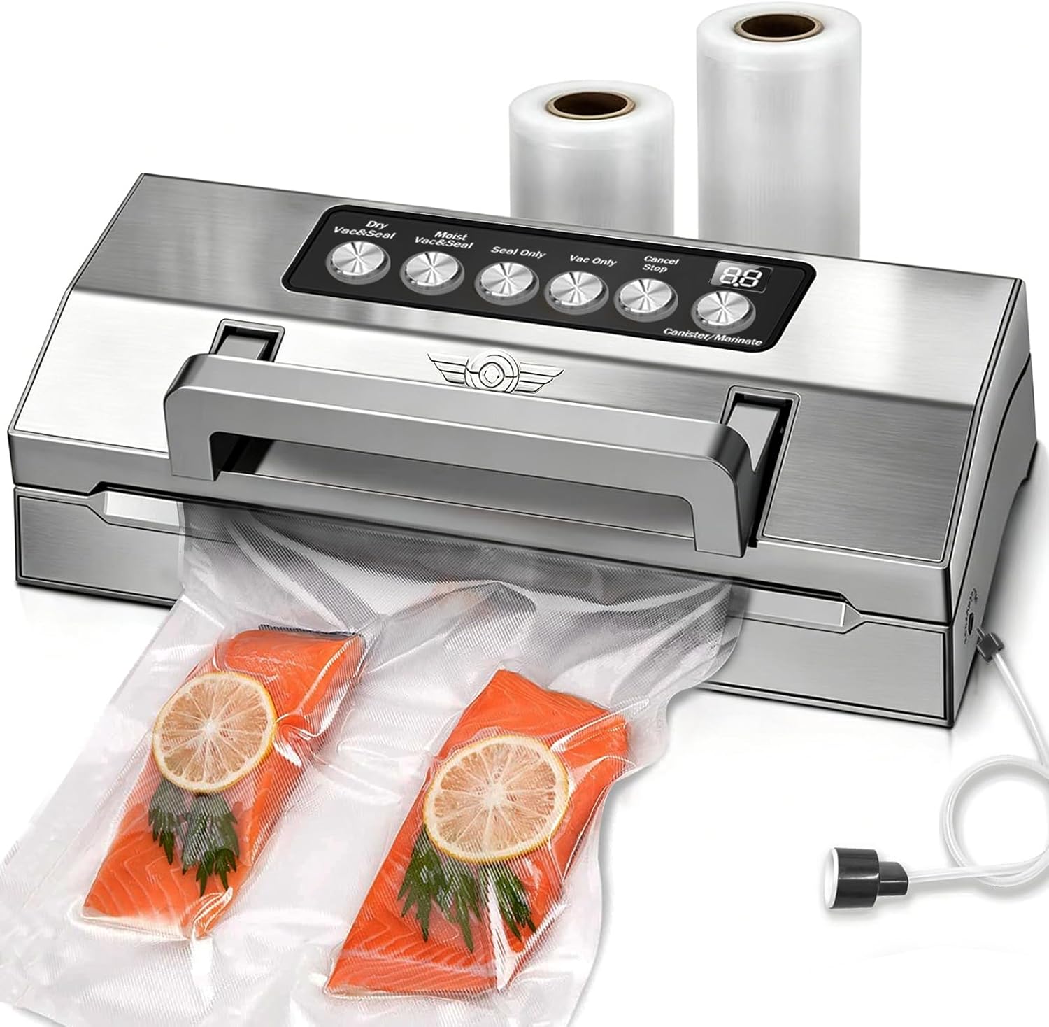 Fully Automatic Vacuum Sealing System – Commercial Food Vacuum Saver Pro – Double Heat Seal – Easy Lock Handle – Built in Cutter & Bag Storage – Hose & Bag Rolls - Buy Online at SimraCart