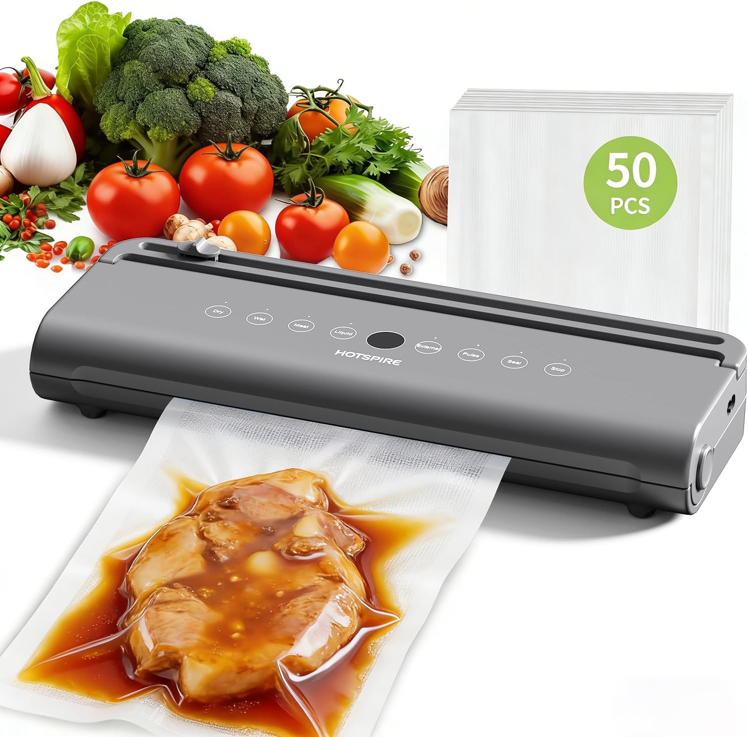 Food Vacuum Sealer Machine – Powerful & Continuous Vacuum Sealing for Kitchen Storage & Meal Prep – Wet & Dry Food Sealing – Detachable Easy Clean – Includes 50 Bags - Buy Online USA | SimraCart