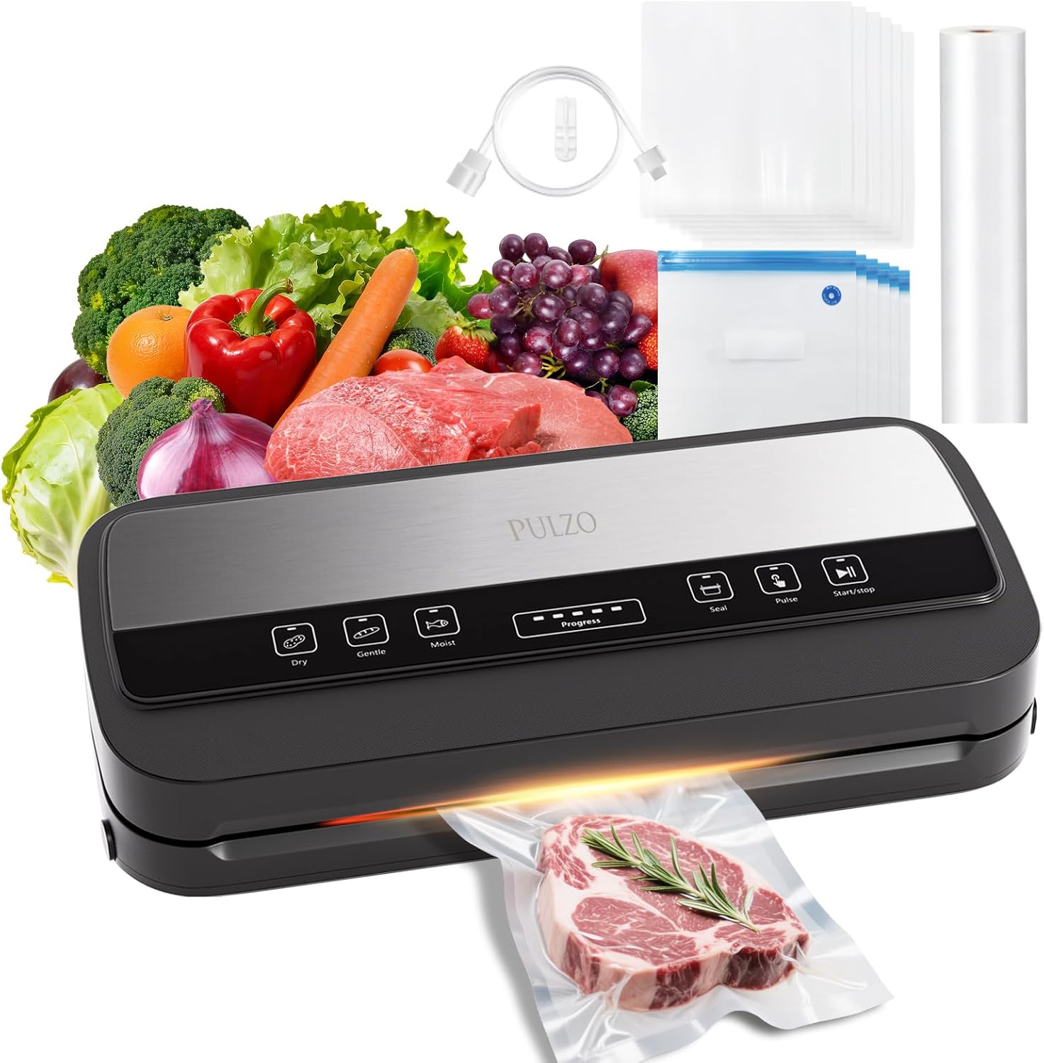 95KPa Vacuum Sealer Machine with Bags Storage & Built in Cutter – Dry/Moist/Gentle Modes – Removable Drip Tray – Complete Starter Kit – Stainless Steel - Buy Online at SimraCart