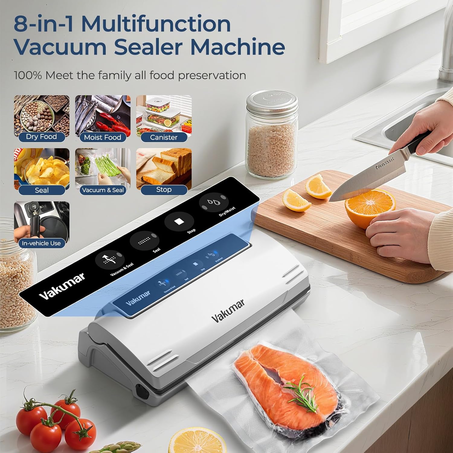 Upgraded 8-in-1 Vacuum Sealer Machine – Powerful Suction with Dry & Moist Modes – Sous Vide Compatible – Includes Car Charger for Road Trips & RV - Image 2