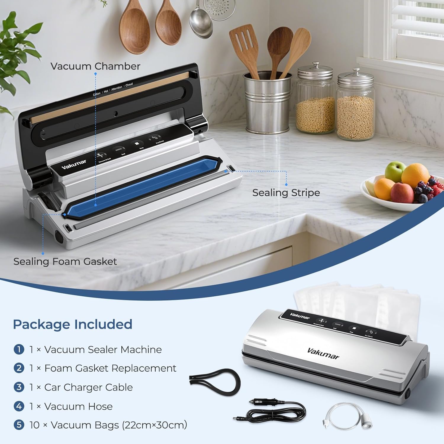 Upgraded 8-in-1 Vacuum Sealer Machine – Powerful Suction with Dry & Moist Modes – Sous Vide Compatible – Includes Car Charger for Road Trips & RV - Image 6