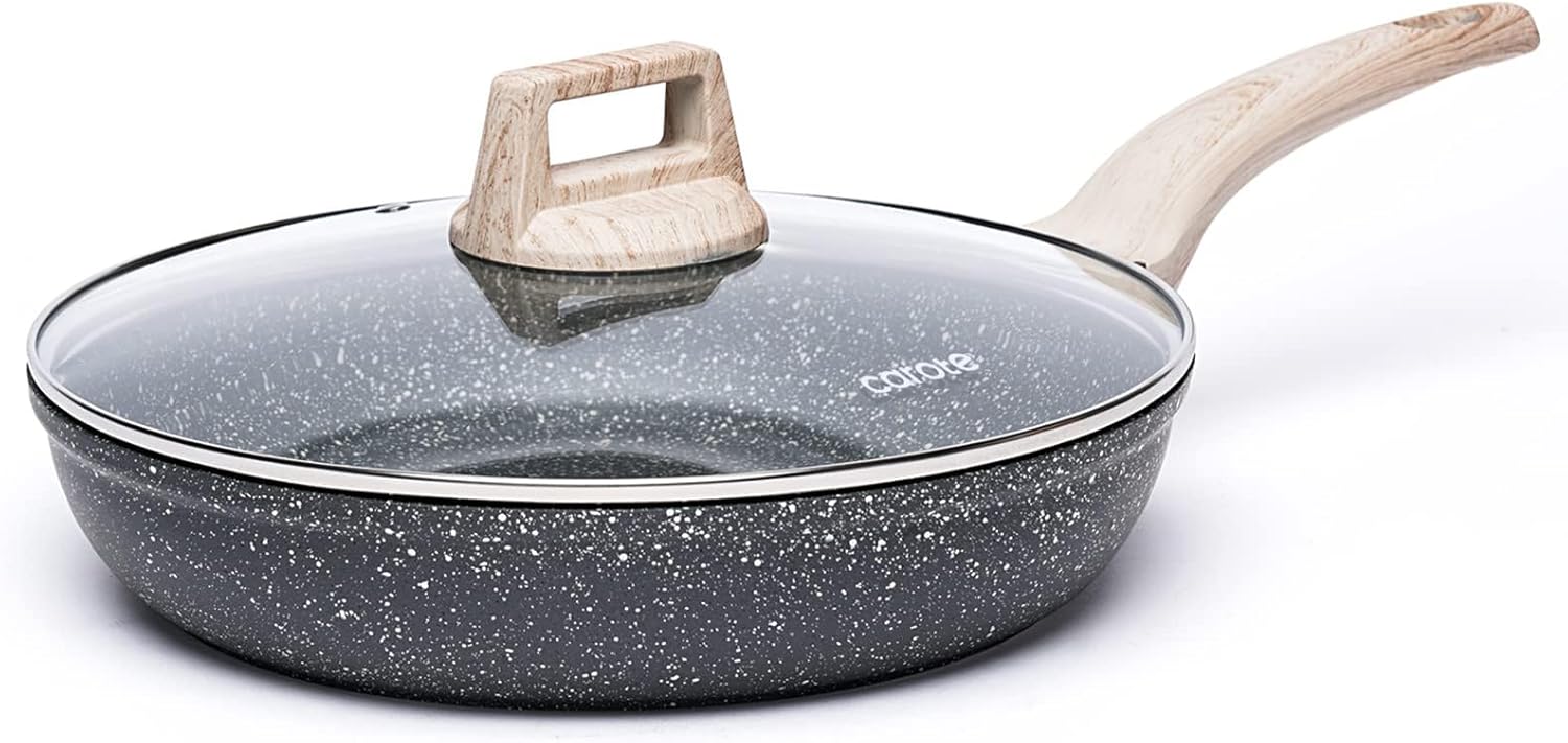 Non Stick Frying Pan Skillet – 10 Inch Granite Fry Pan with Glass Lid – Egg Pan & Omelet Pan – Stone Cookware – PFOA Free – Classic Granite - Buy Online at SimraCart