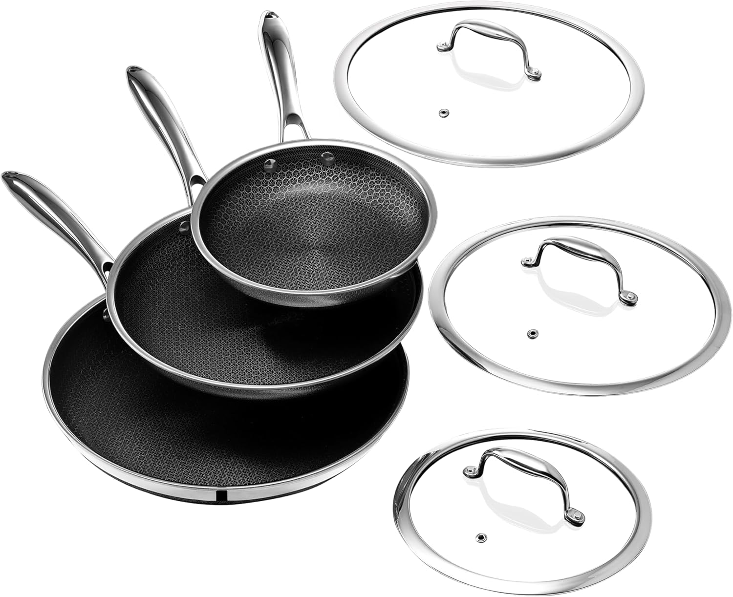 Hybrid Nonstick 6-Piece Frying Pan Set – 8, 10 and 12 Inch Frying Pans with Tempered Glass Lids – Stay Cool Handles – Dishwasher & Oven Safe – Induction Ready – Compatible with All Cooktops - Buy Online at SimraCart