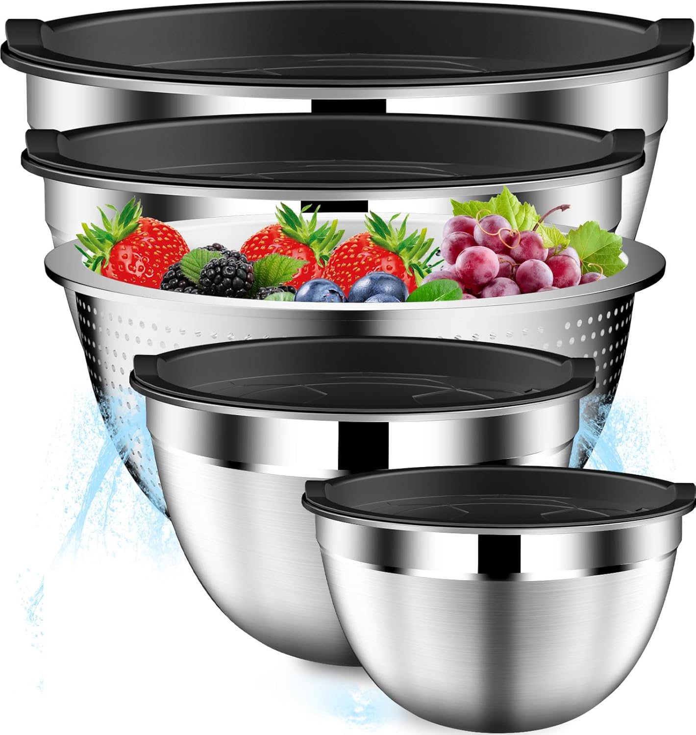 Mixing Bowls with Lids Set – Stainless Steel Mixing Bowls with Colander and Strainer – Serving Bowl Kitchen Gift – Sizes 4.5, 2.5, 2, 1.5 QT – Black - Buy Online at SimraCart