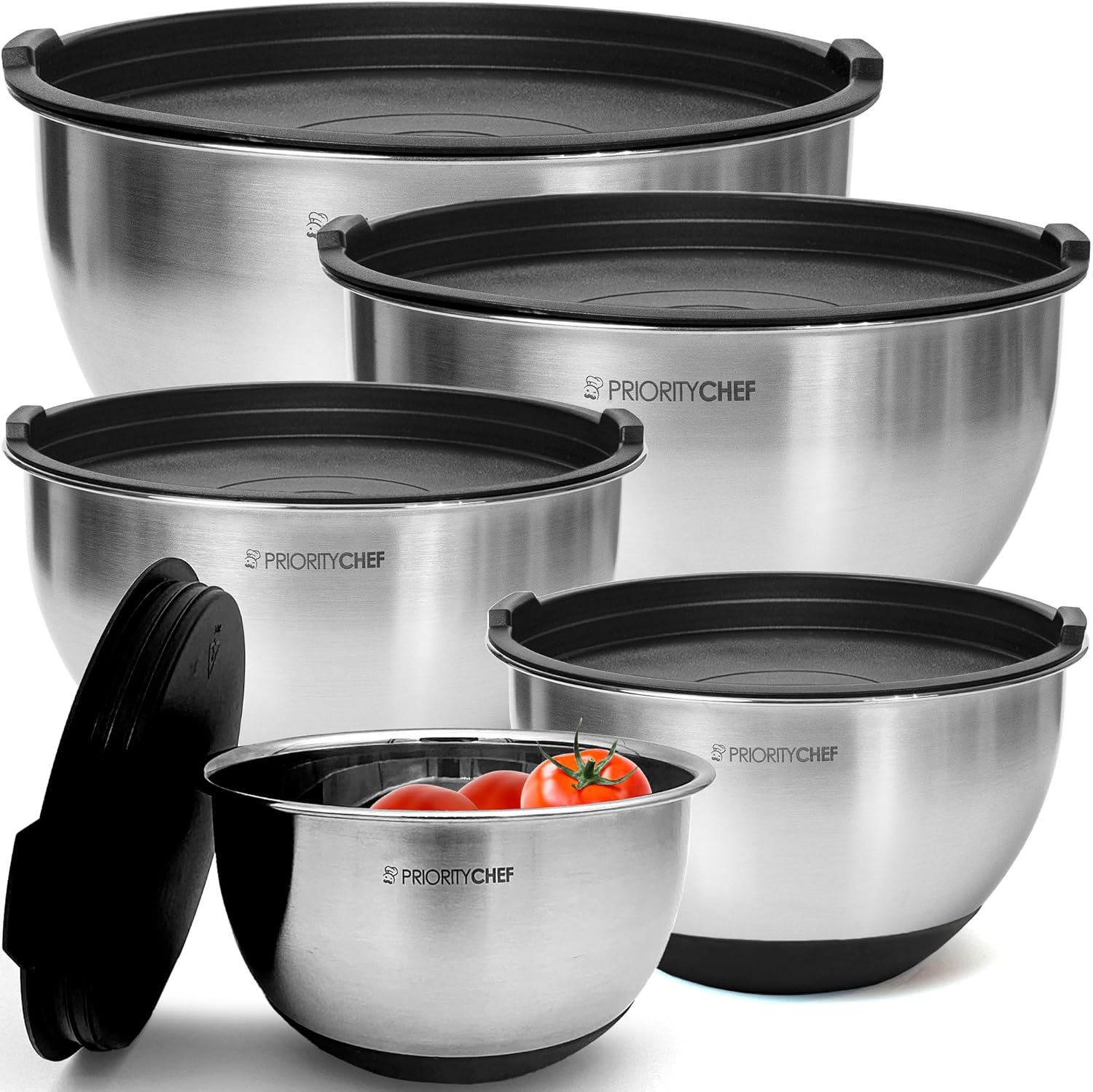 Premium Mixing Bowls with Lids Set – Airtight Lids – Thicker Stainless Steel – Non Slip Base – 5 Nesting Steel Bowls for Kitchen – Large Prep Metal Bowl Set 1.5, 2, 3, 4, 5 Qt – Black - Buy Online USA | SimraCart