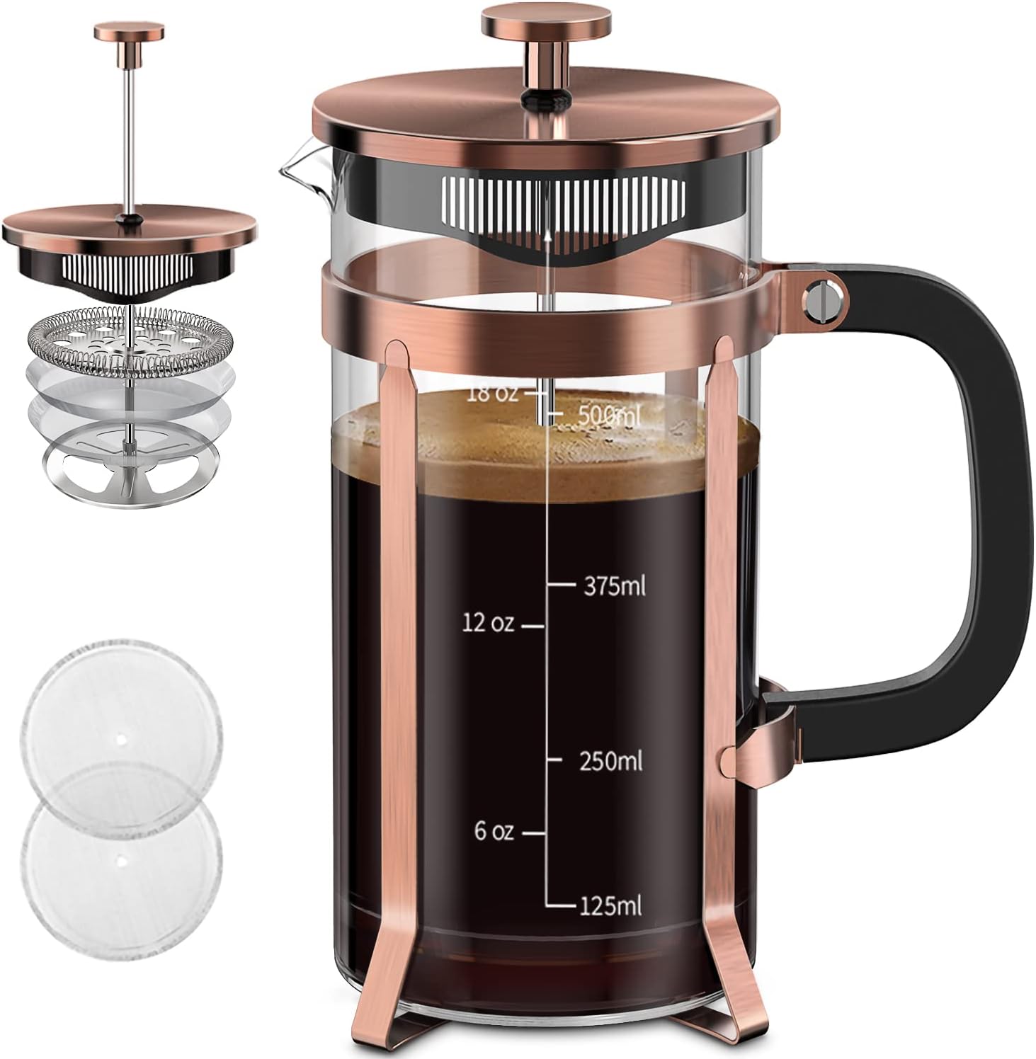 Coffee Maker 304 Stainless Steel French Press with 4 Filters – Heat Resistant & Durable – Easy to Clean – Borosilicate Glass Coffee Press – 100% BPA Free Teapot – 21 Ounce – Copper - Buy Online USA | SimraCart