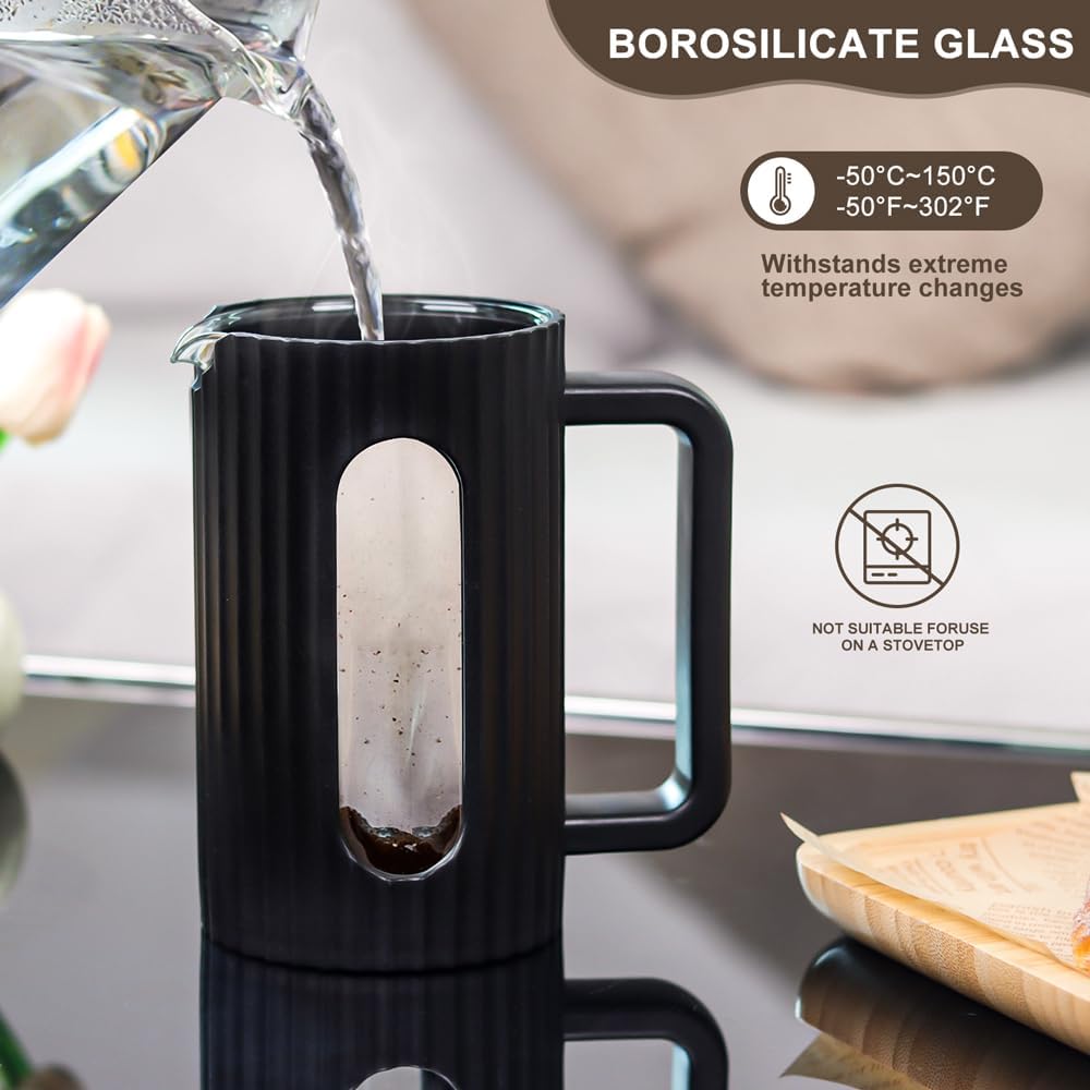 French Press Coffee Maker 12 Ounce – Heat Resistant Borosilicate Glass Carafe – Tea Maker & Coffee Press Frother Brewer – 350ml - Image 4