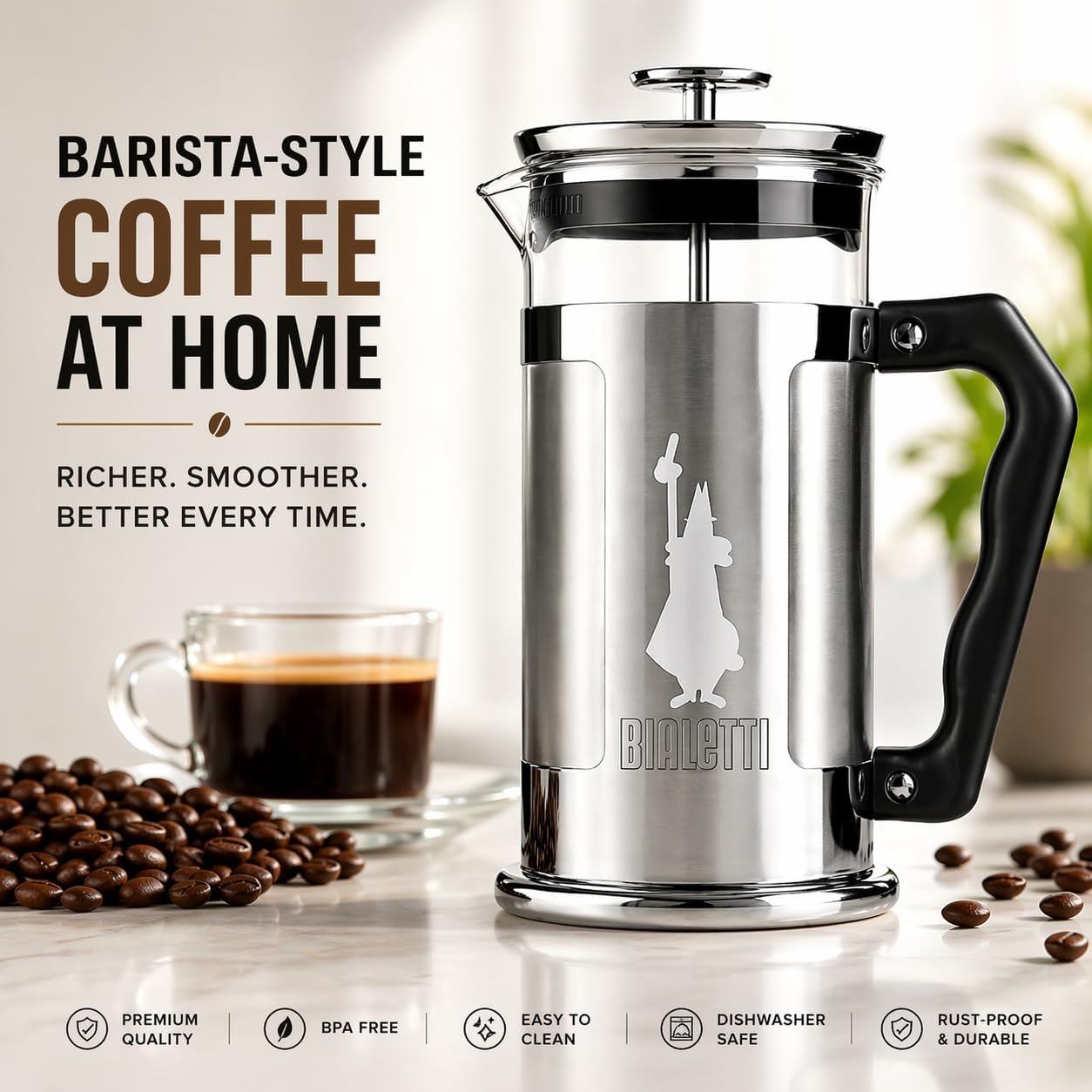 Coffeepress French Press Coffee Maker, 8 Cup – Preziosa Stainless Steel – Model 06852 - Image 2