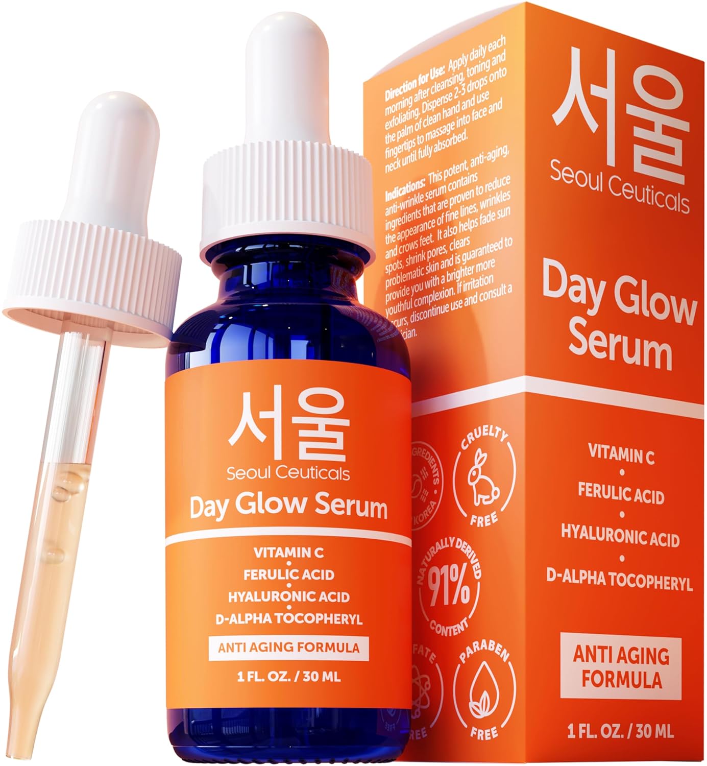 SeoulCeuticals Korean Skin Care 20% Vitamin C Hyaluronic Acid Serum + CE Ferulic Acid – Potent Anti Aging, Anti Wrinkle Korean Beauty – 1oz - Buy Online at SimraCart