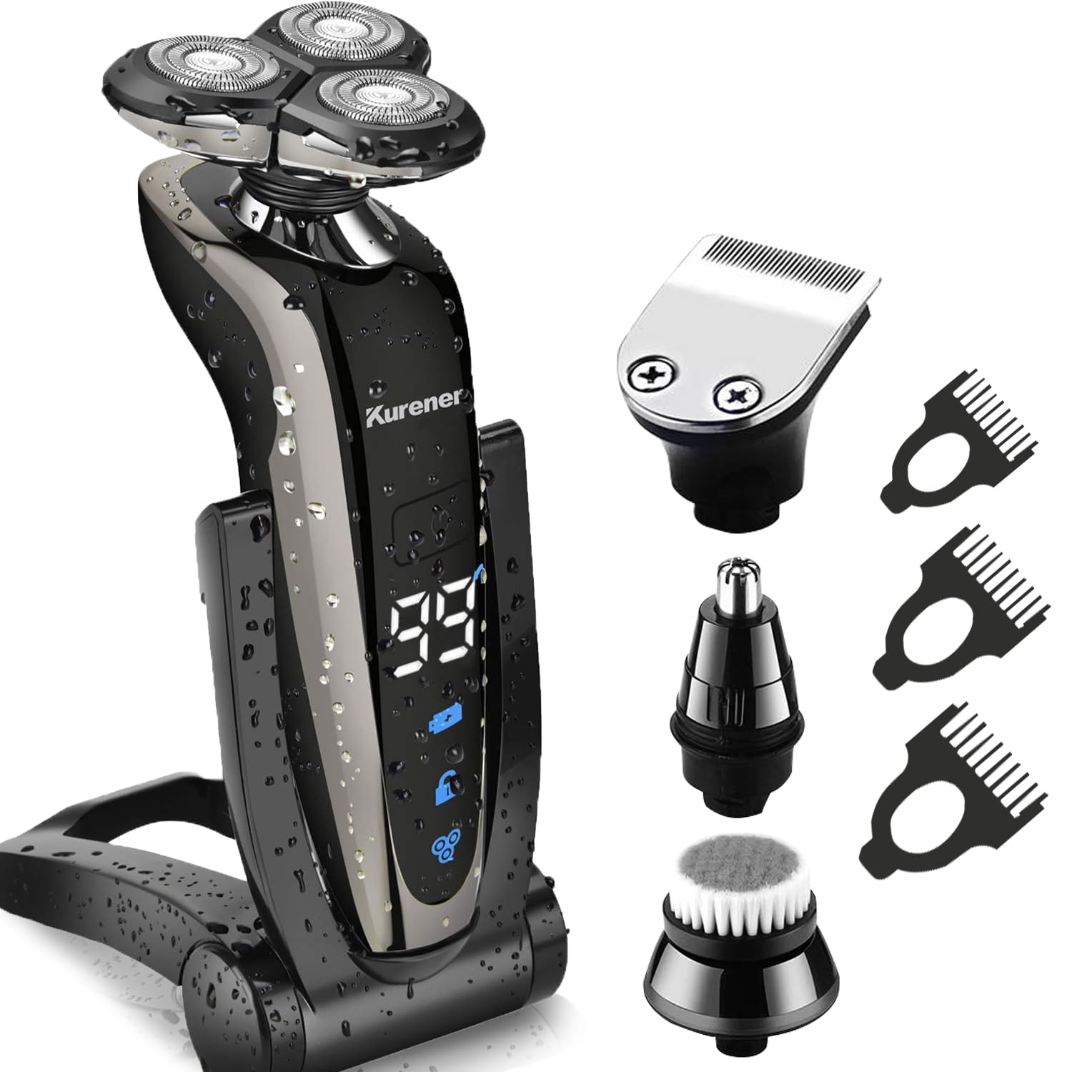 Kurener Electric Shaver Razor for Men – Rechargeable 100% Waterproof Rotary Shaver with Nose Trimmer, Sideburns Trimmer, and Face Cleaning Brush - Buy Online USA | SimraCart