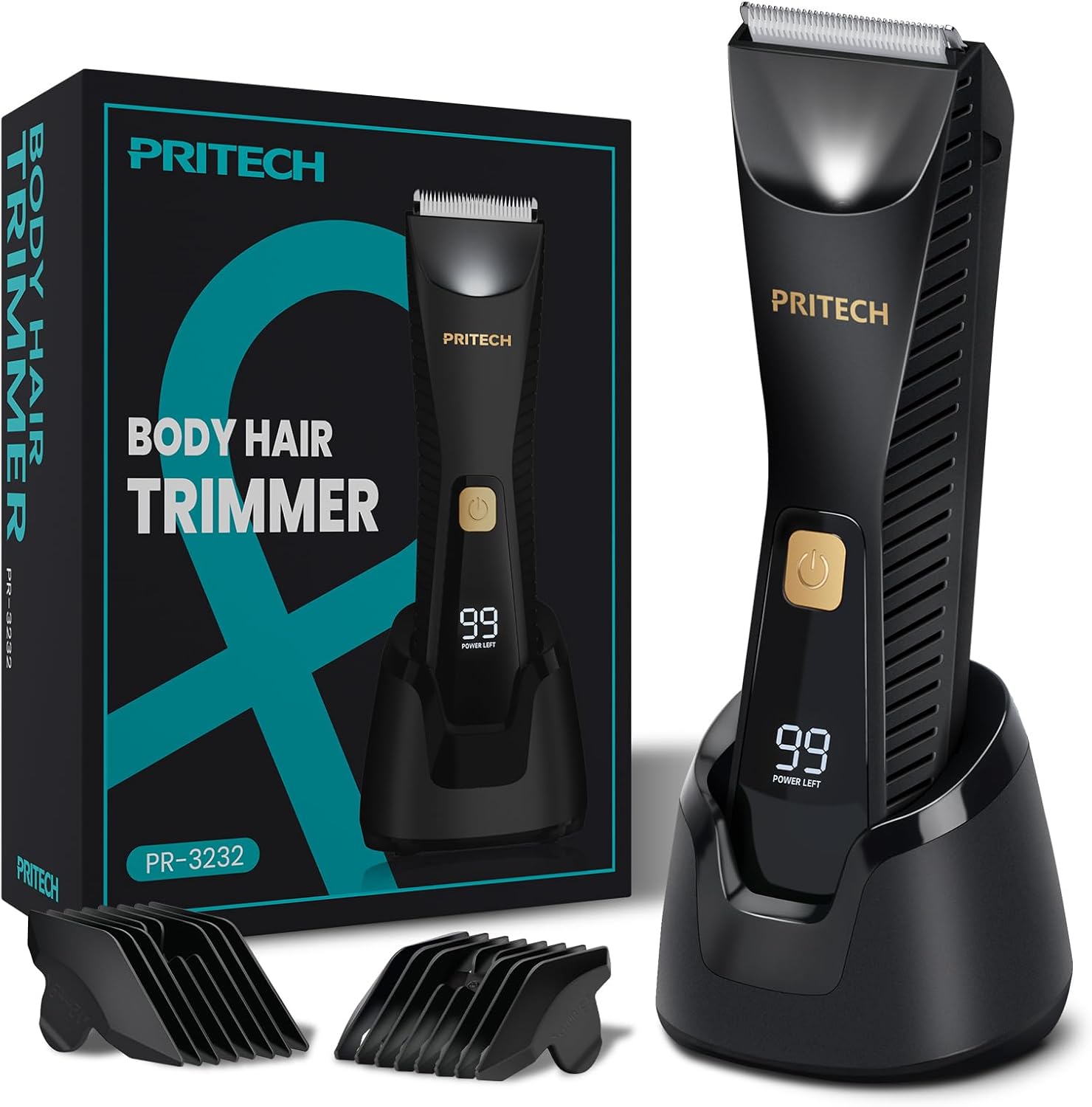 PRITECH Manscape Body Hair Trimmer – Waterproof Pubic Hair and Ball Trimmer – Ceramic Blade Shaver with USB C Charging – Wet and Dry Use – Nick Free Mens Grooming Kit – Gifts for Men