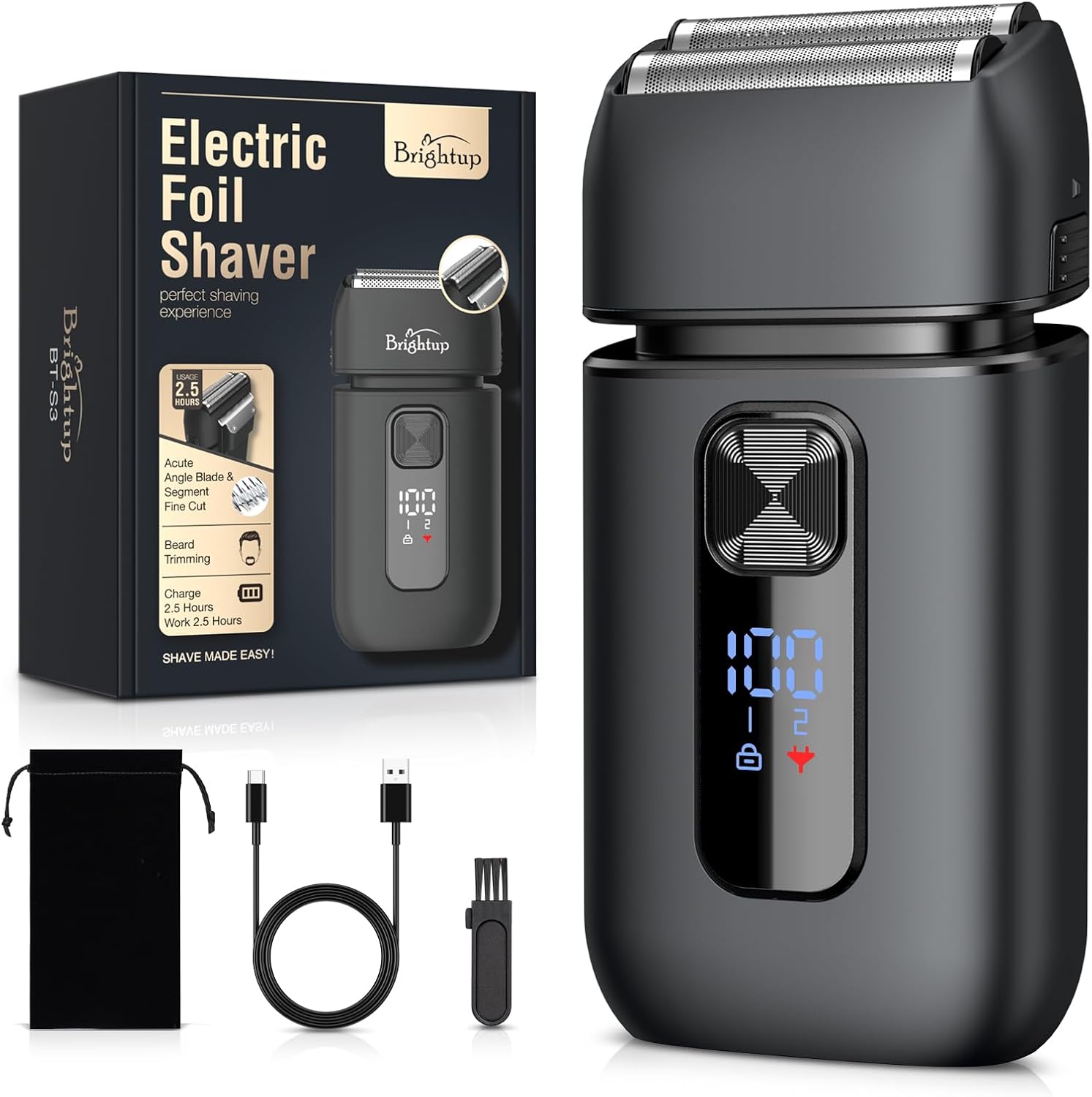 Brightup Electric Foil Shavers for Men – Smooth and Close Electric Razor for Men with Pop Up Trimmer – Wet Dry Shaving, Travel Lock, LED Display, IPX6 Waterproof - Buy Online at SimraCart