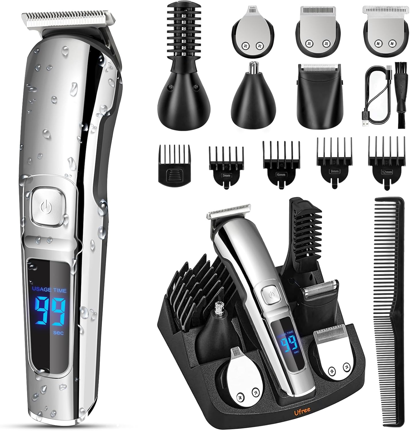 Ufree Beard Trimmer for Men – Waterproof Electric Razor for Nose, Body, Face and Mustache – Cordless Hair Clippers and Shavers Grooming Kit – Gifts for Men, Husband, Father - Buy Online at SimraCart