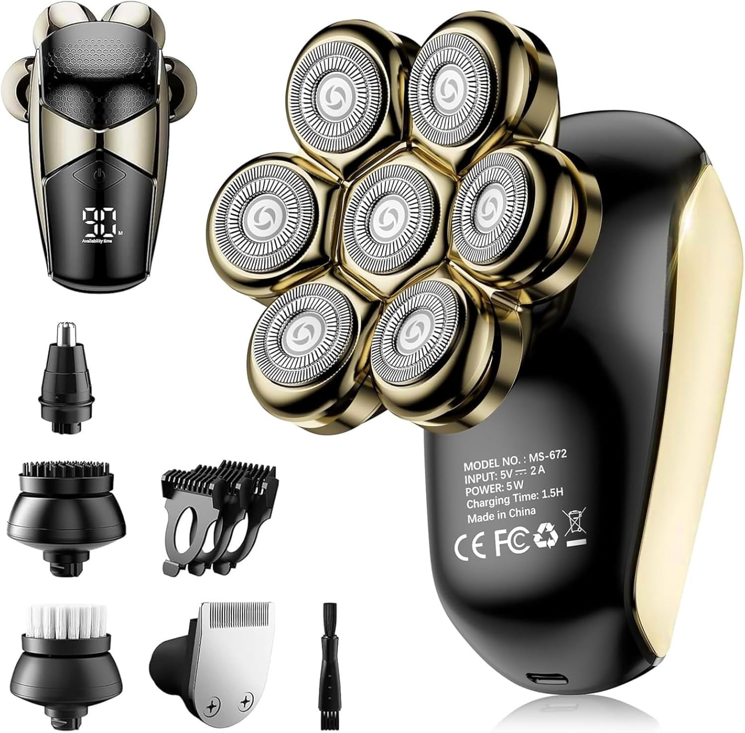 SHPAVVER Head Shavers for Bald Men – 5 in 1 Electric Razor – IPX7 Waterproof Shaving Grooming Kit for Balder – Turbo Speed and Precision Blades – Little Gold - Buy Online at SimraCart