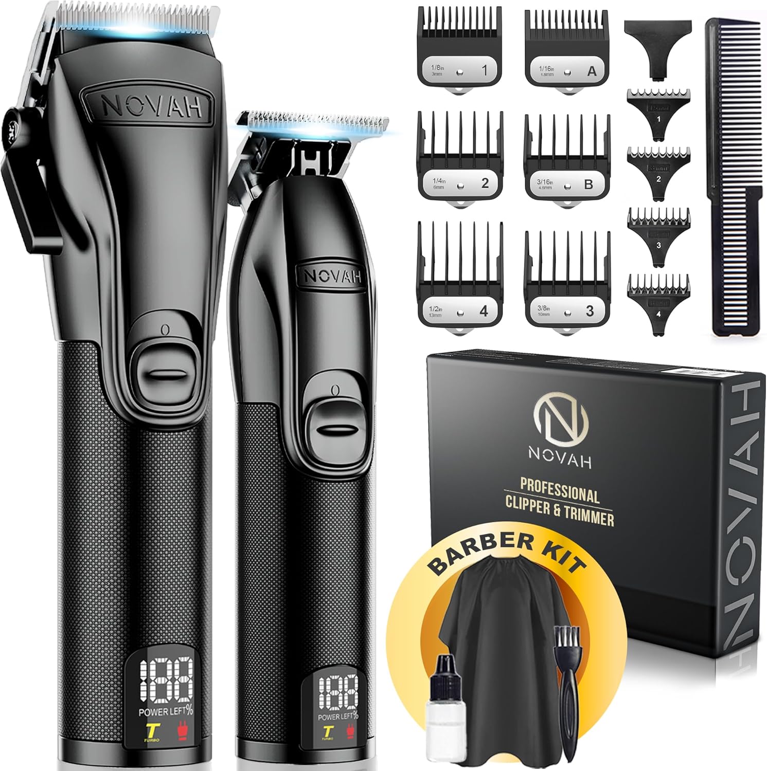 Novah Professional Hair Clippers for Men – Professional Barber Clippers and Trimmer Set – Men's Cordless Hair Clipper for Barbers – Haircut Kit for Fades - Buy Online at SimraCart
