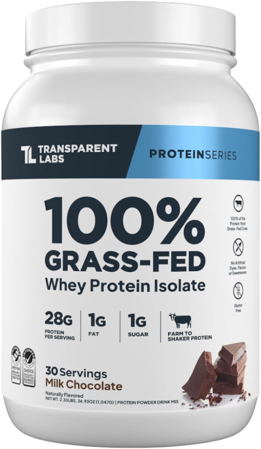 Transparent Labs Grass Fed Whey Protein Isolate – Naturally Flavored, Gluten Free Whey Protein Powder with 28g of Protein per Serving and 9 Amino Acids – 30 Servings – Milk Chocolate - Buy Online at SimraCart