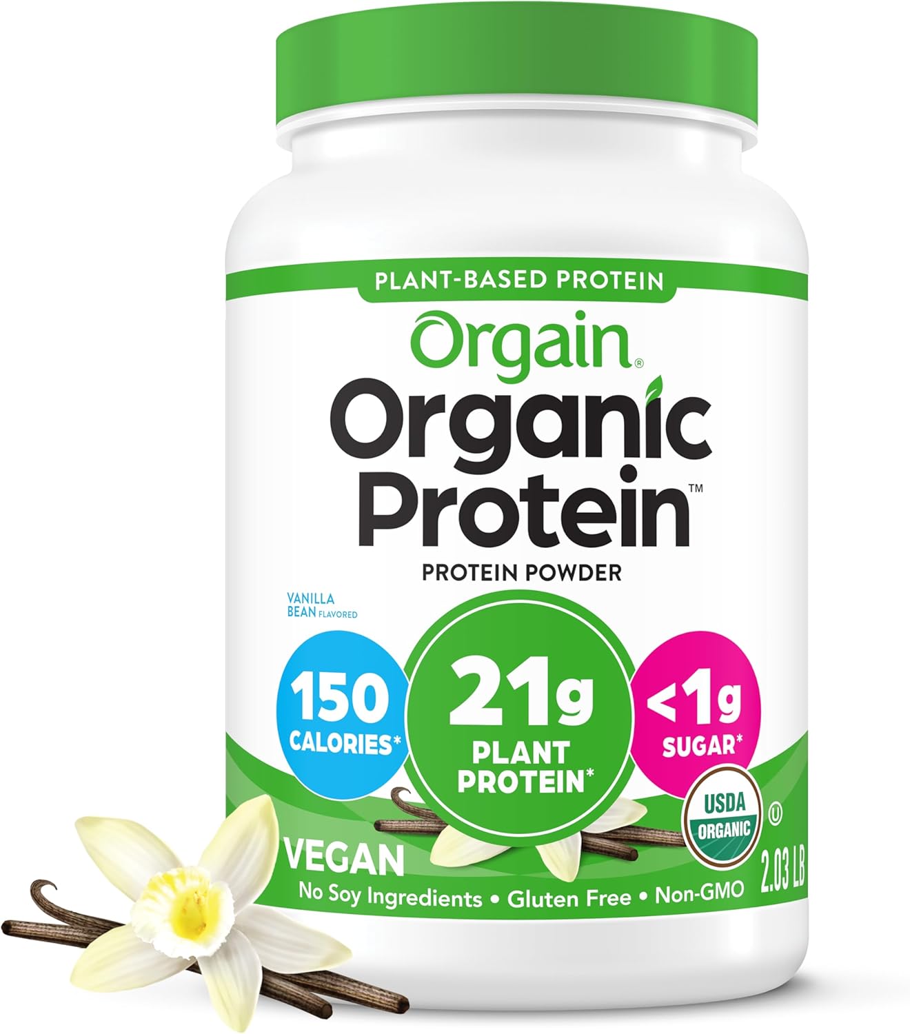 Orgain Organic Vegan Protein Powder – Vanilla Bean – 21g Plant Protein, 6g Prebiotic Fiber, No Lactose, No Added Sugar, Non GMO – For Shakes and Smoothies – 2.03 lb (Packaging May Vary) - Buy Online at SimraCart
