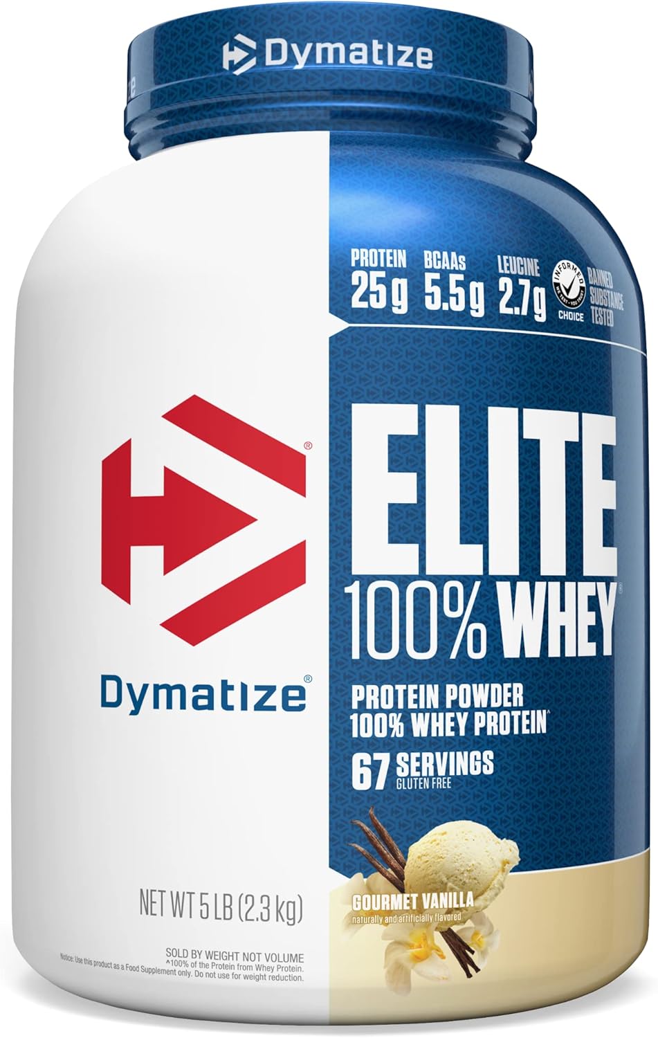 Dymatize Elite 100% Whey Protein Powder – Vanilla – 25g of Protein – 5.5g BCAAs – Less Than 140 Calories – Gluten Free – 2g Carb – 2g Sugar – 3g Fat – 67 Servings - Buy Online at SimraCart
