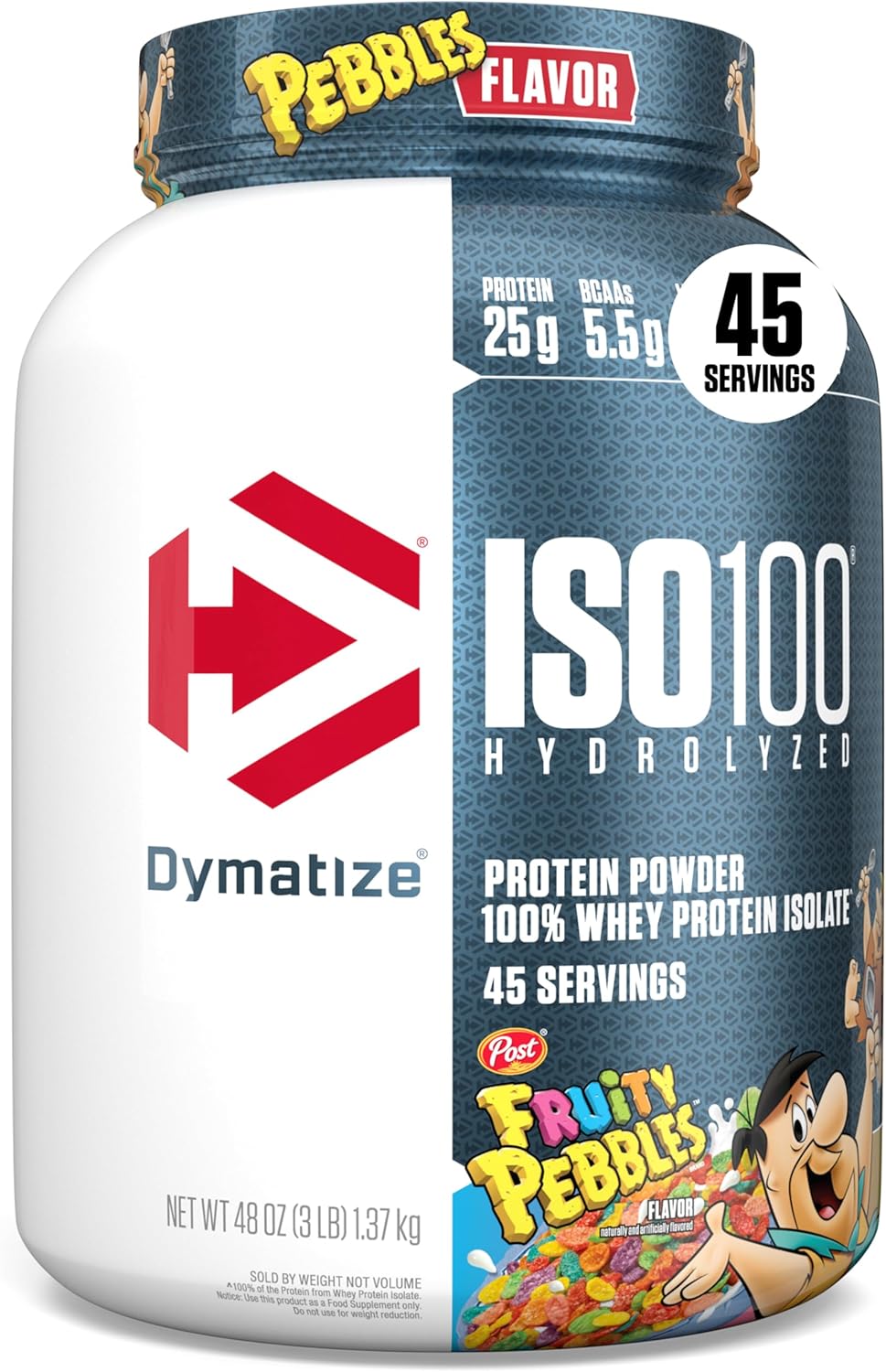 Dymatize x Fruity Pebbles ISO100 Whey Protein Powder Isolate – 25g Protein – 5.5g BCAAs – 120 Calories – Gluten Free – 1g Fat – 1g Sugar – 2g Carbs – 45 Servings - Buy Online USA | SimraCart