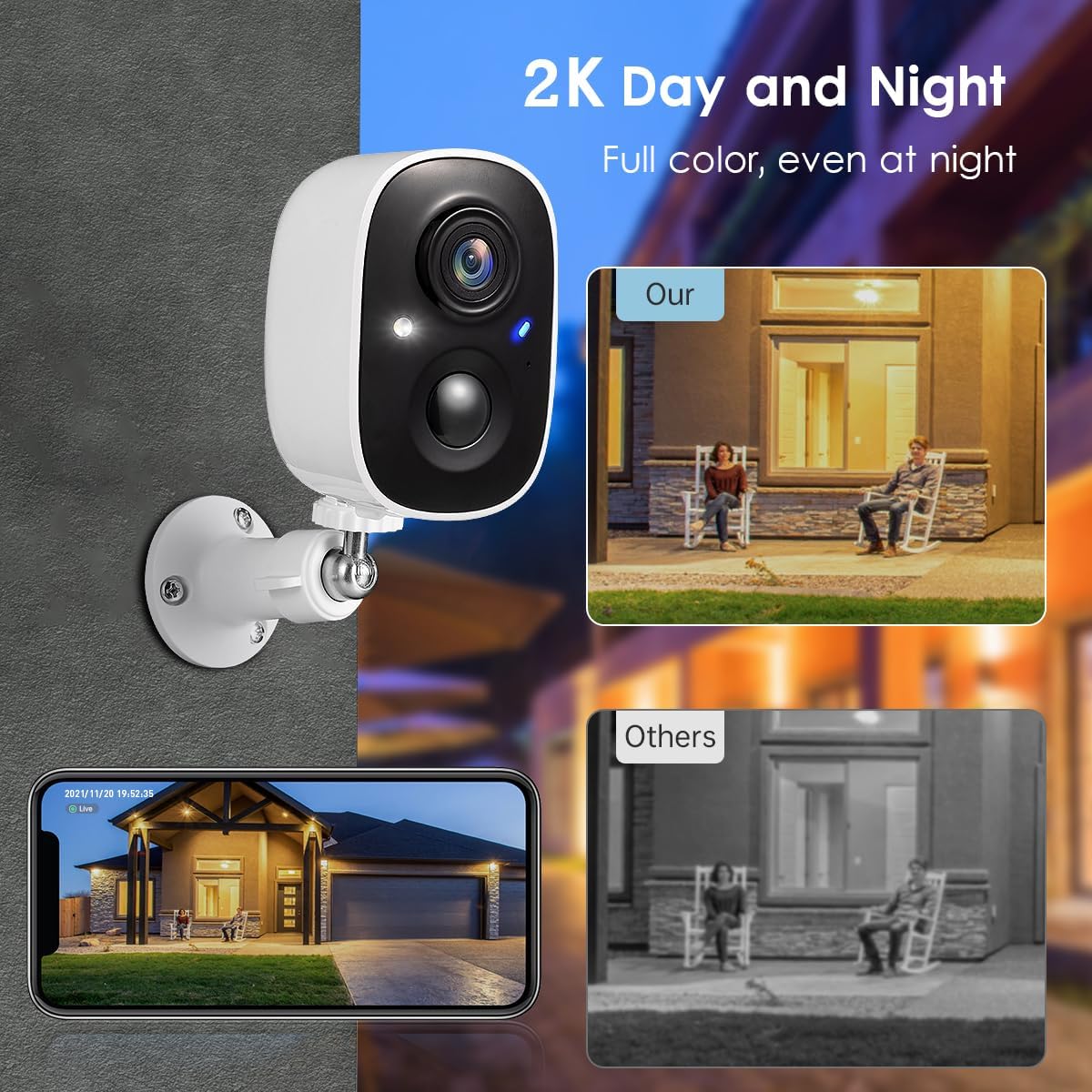 GMK Security Cameras Wireless Outdoor 4 Pack – 2K Battery Powered Cameras for Home Security – Color Night Vision – Motion Detection – 2 Way Talk – IP65 Waterproof – Remote Access – Cloud and SD Storage - Image 2