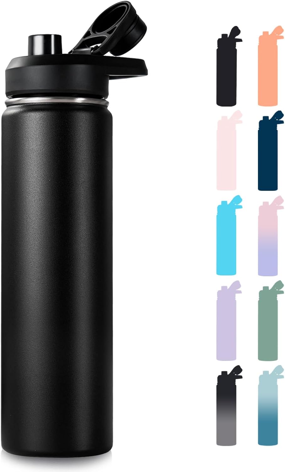 Fijinhom 24 oz Insulated Water Bottle with Handle – 304 Stainless Steel Water Bottle with Wide Mouth – Double Wall Vacuum Sports Water Bottle – BPA Free – Keeps Cold and Hot – Black - Buy Online at SimraCart